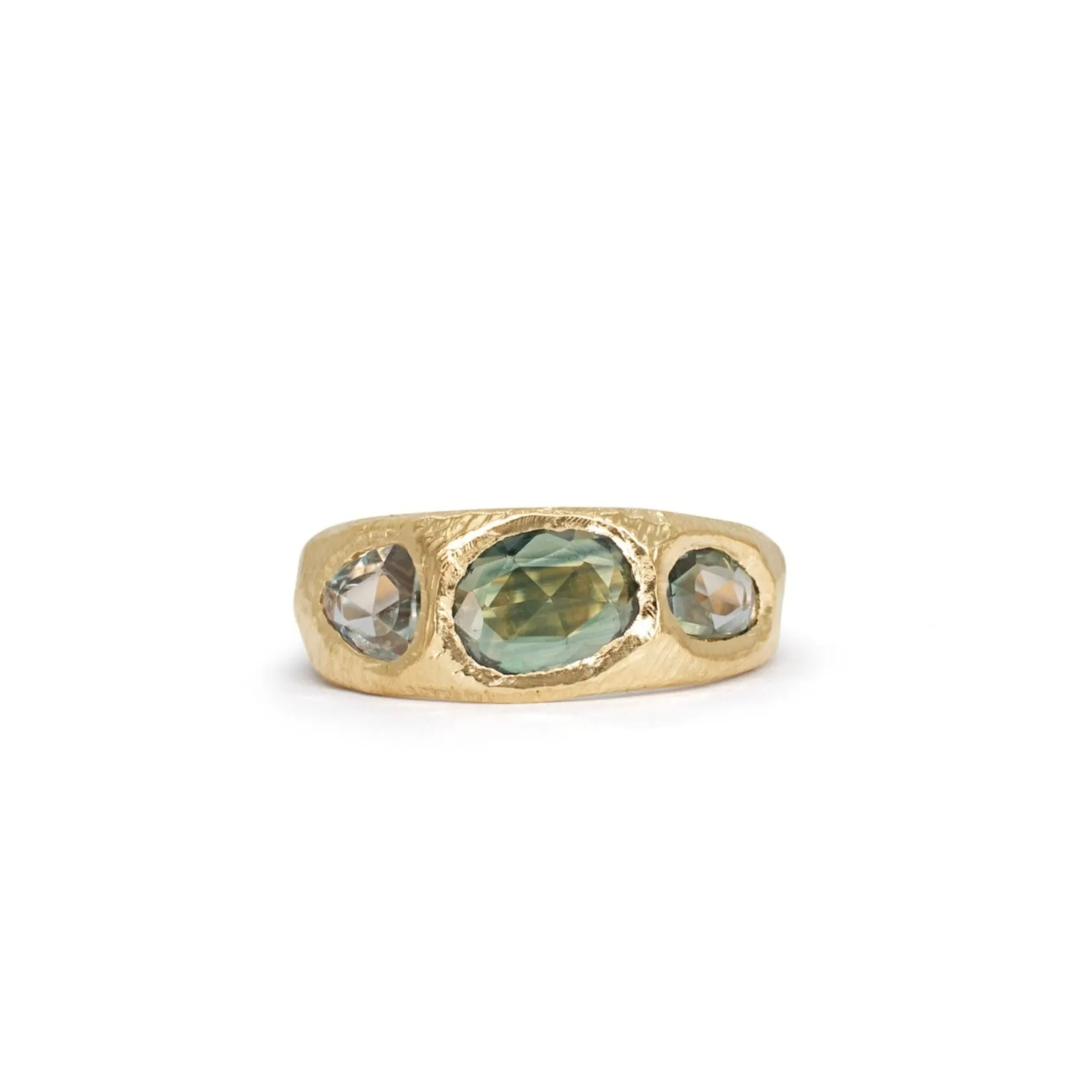 18K Three Stone Ring in Green Ombre