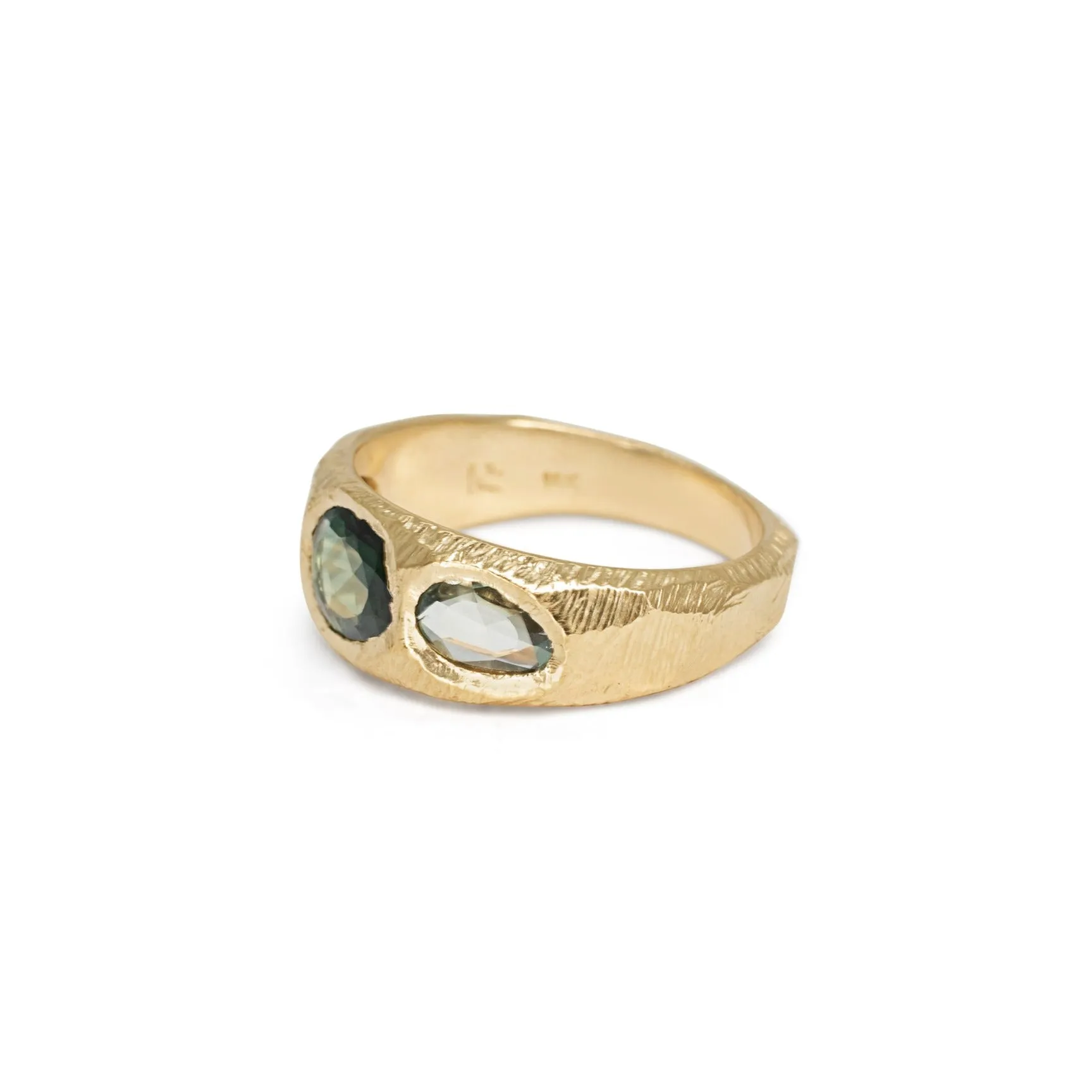 18K Three Stone Ring in Green Ombre