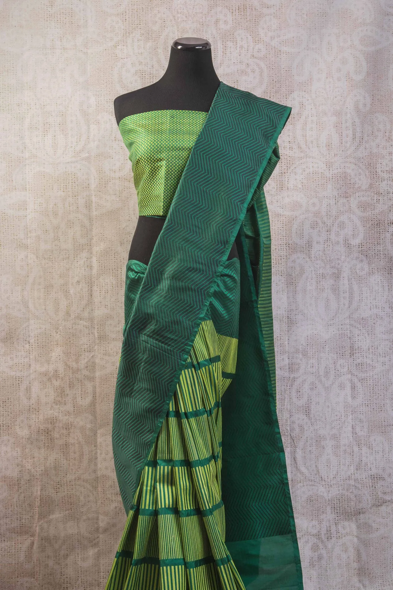 90B256 Multi Green Shade Banarasi Silk Saree