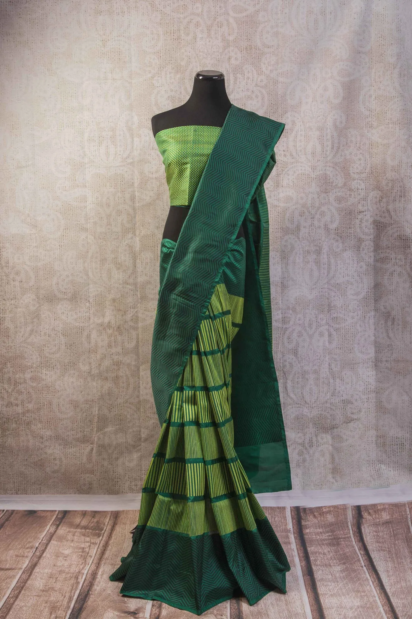 90B256 Multi Green Shade Banarasi Silk Saree