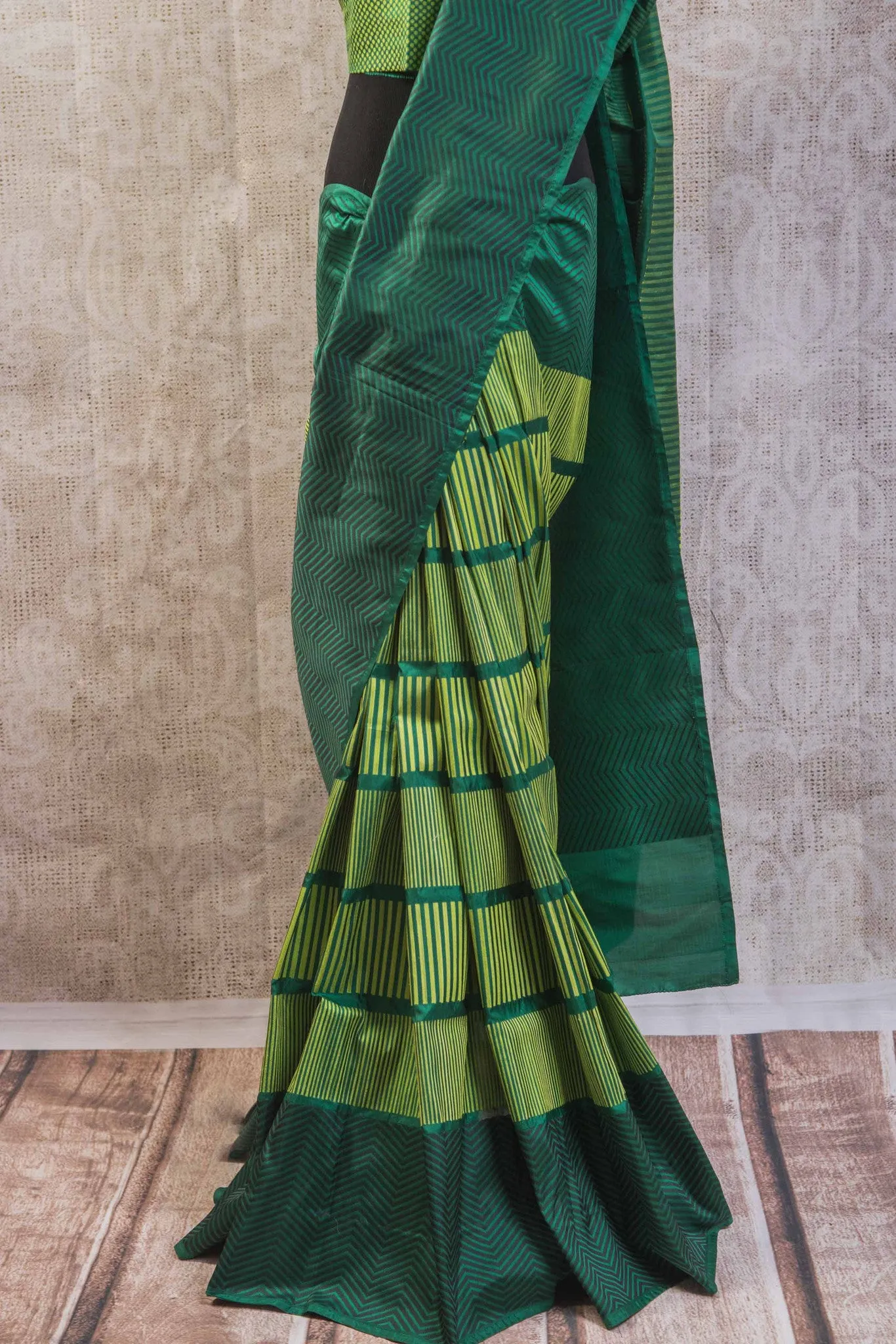 90B256 Multi Green Shade Banarasi Silk Saree