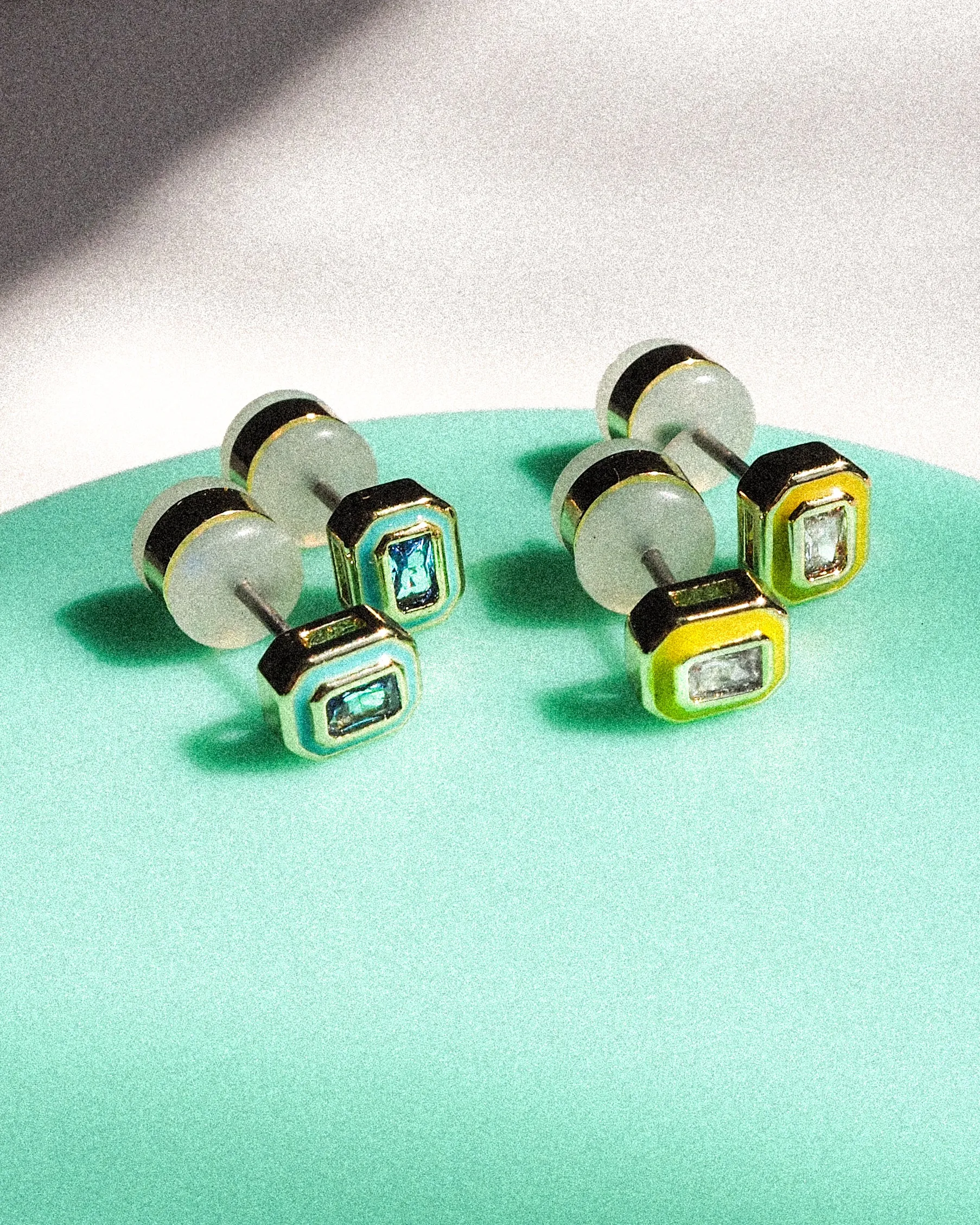 Bezel Studs- Neon Yellow- Silver