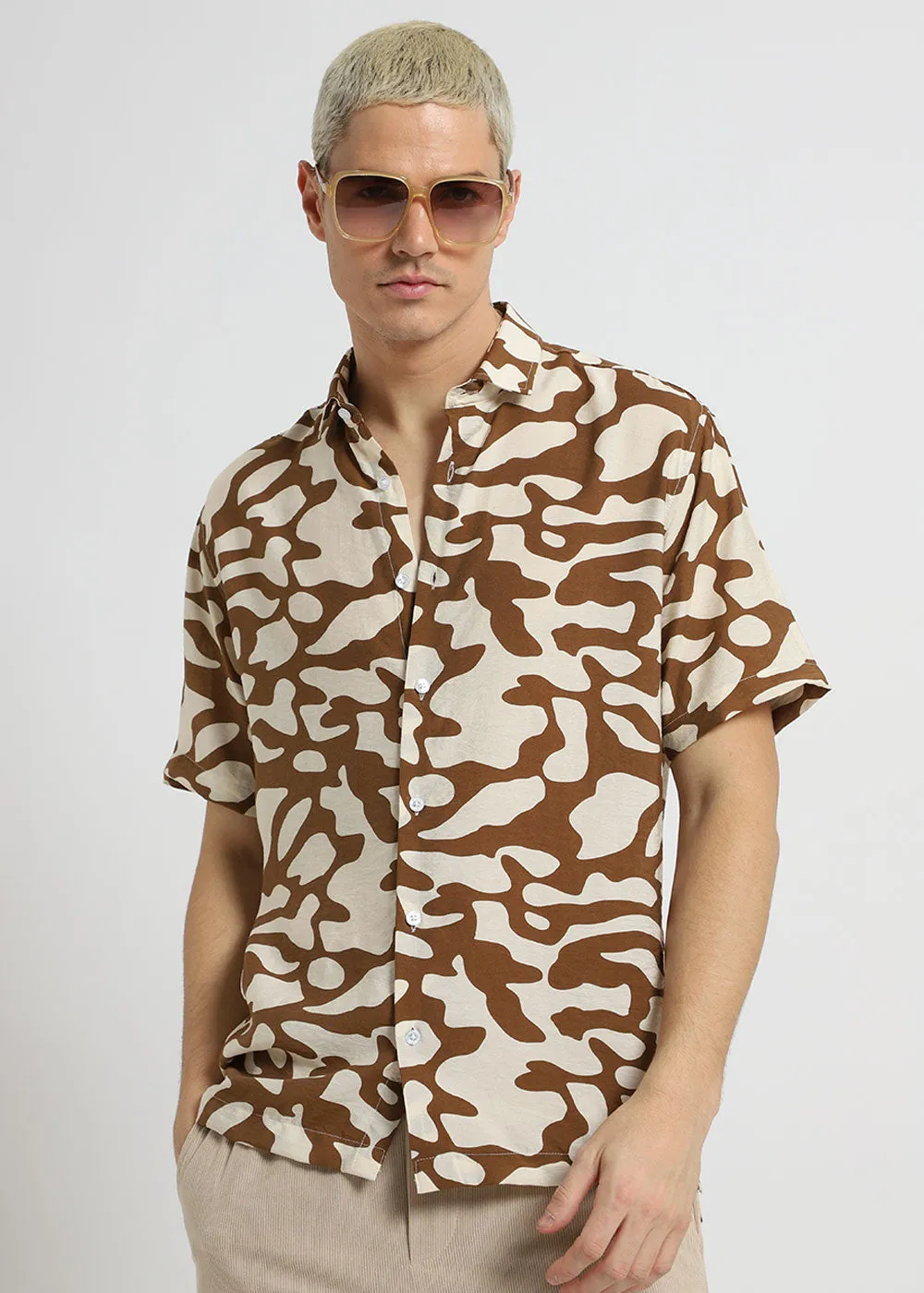 Brown Abstract Printed Shirt