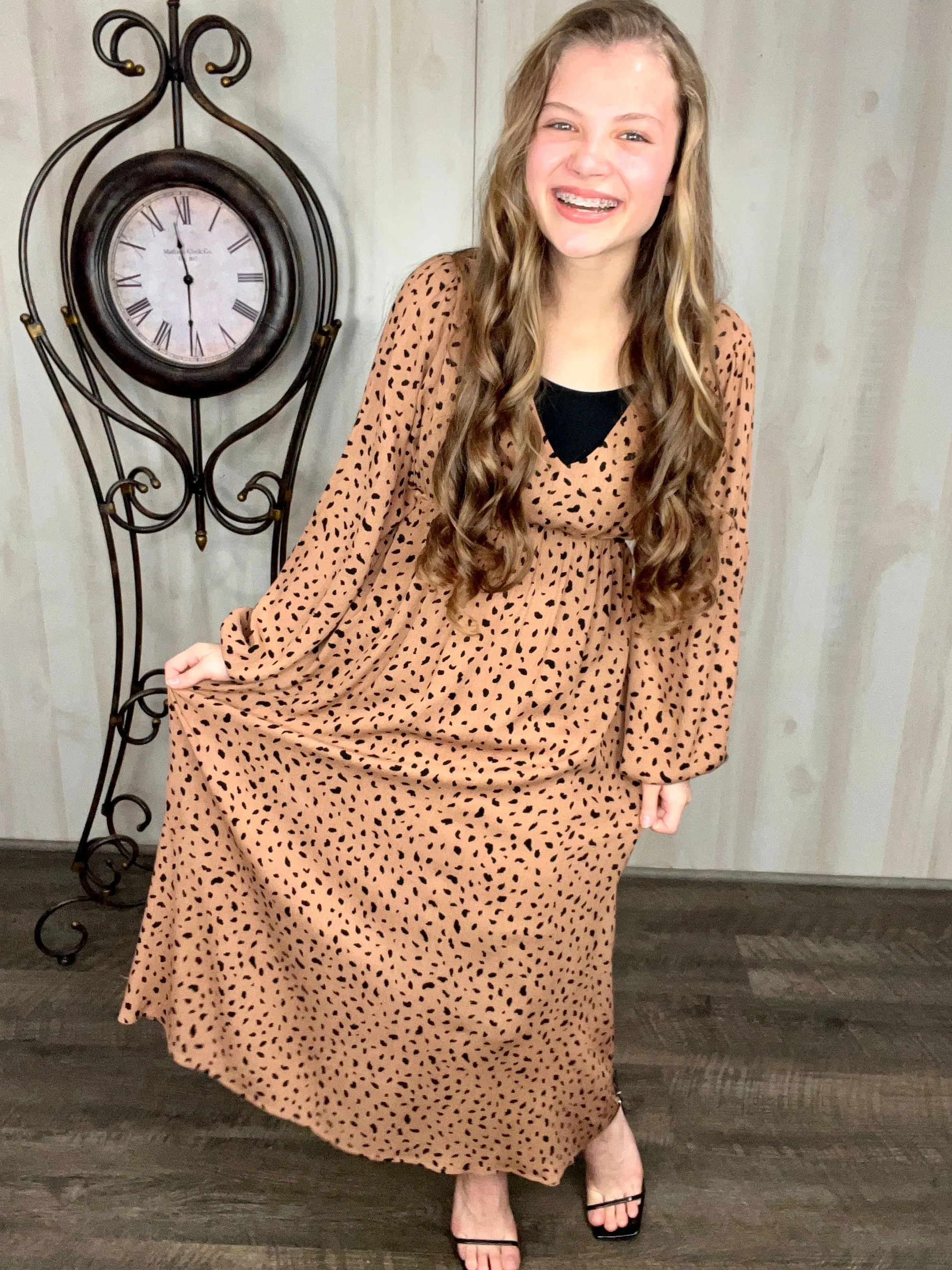 Brown & Dot Print Dress