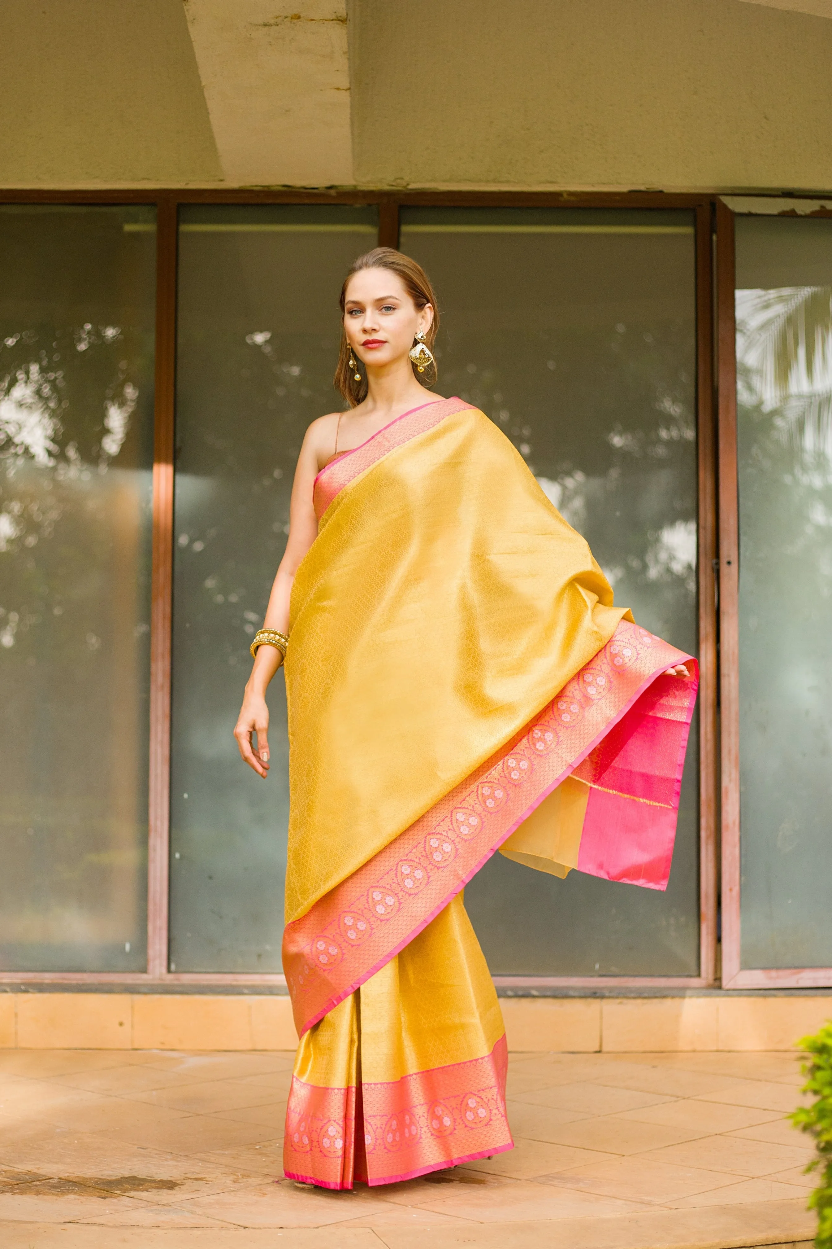 Canary Yellow Banarasi Saree