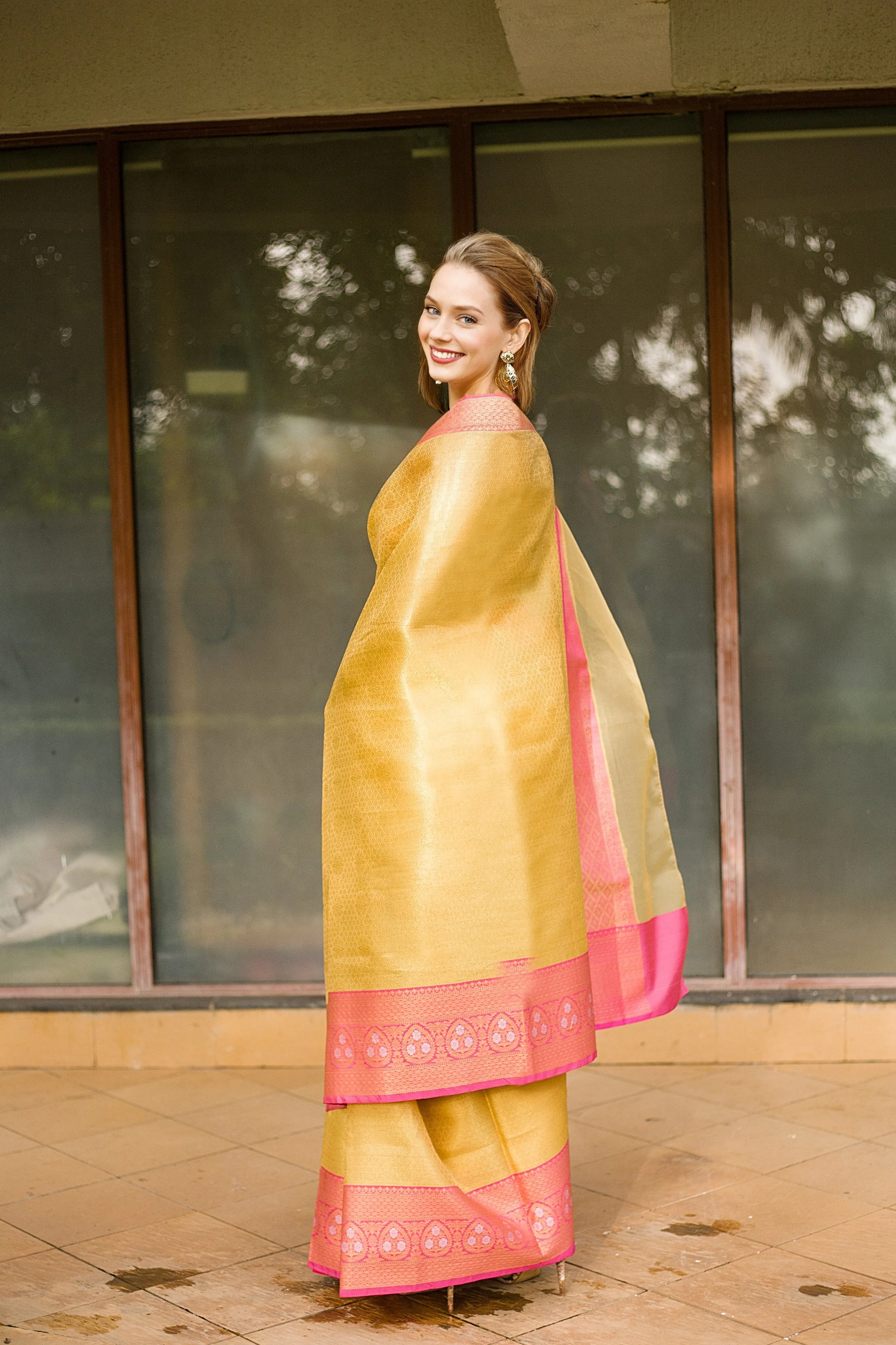 Canary Yellow Banarasi Saree