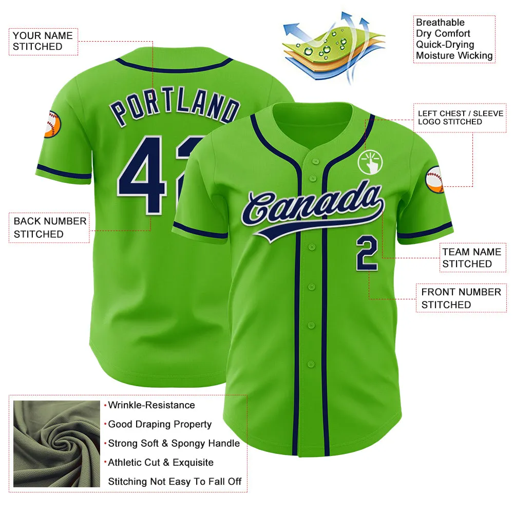 Custom Aurora Green Navy-White Authentic Baseball Jersey