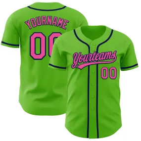 Custom Aurora Green Pink-Navy Authentic Baseball Jersey