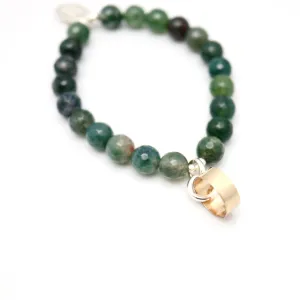 ERSA Collection: Moss Agate & Gold Cylinder Pendant Stretch Bracelet