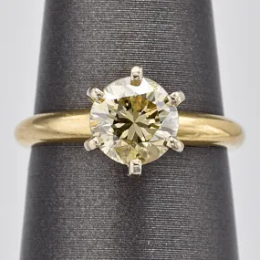 Estate 14K Yellow Gold 1.03 Ct Fancy Yellow Diamond Solitaire Band Ring