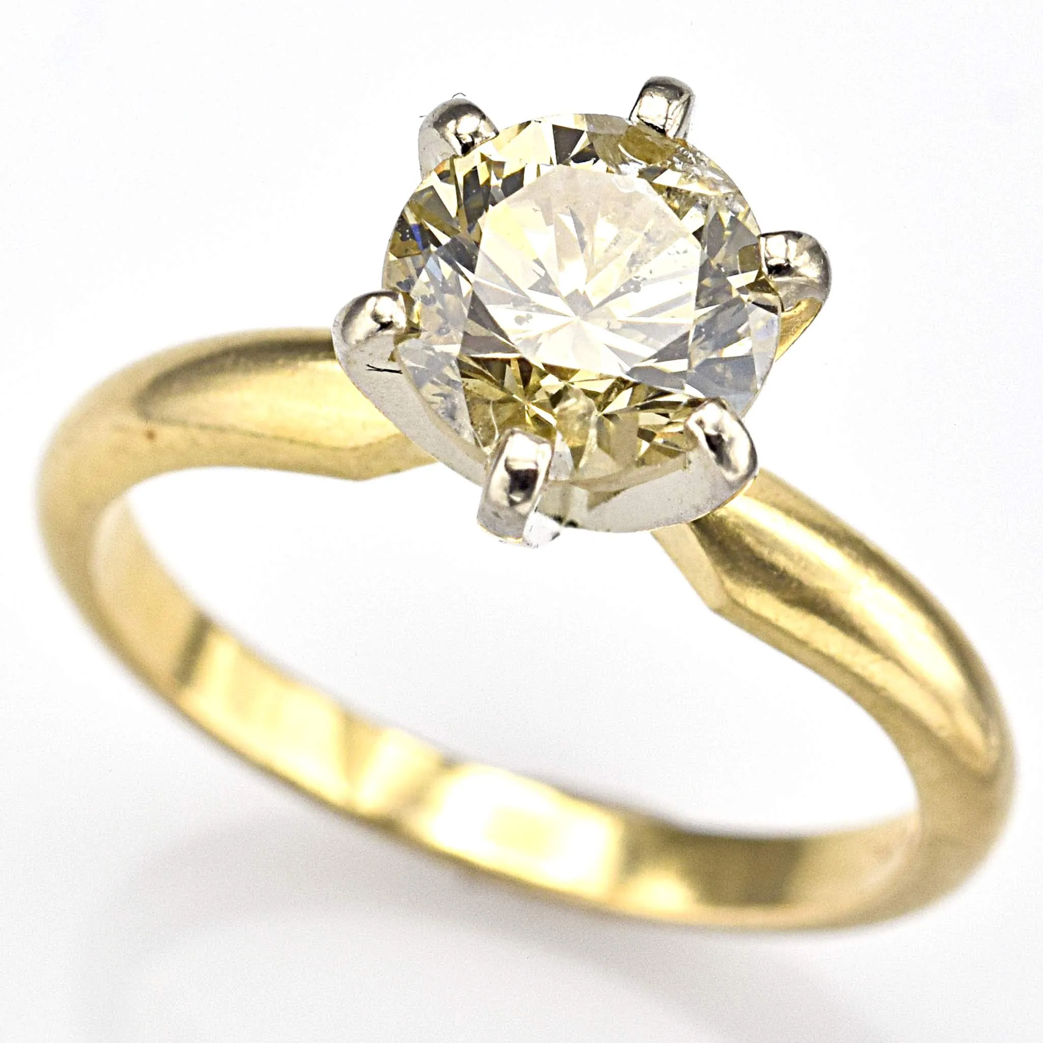 Estate 14K Yellow Gold 1.03 Ct Fancy Yellow Diamond Solitaire Band Ring