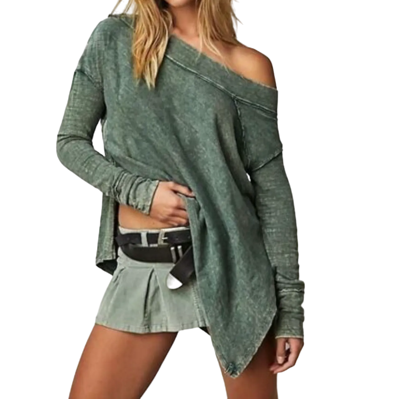 Free People Green To The Right Long Sleeve Top In Moss UK XS