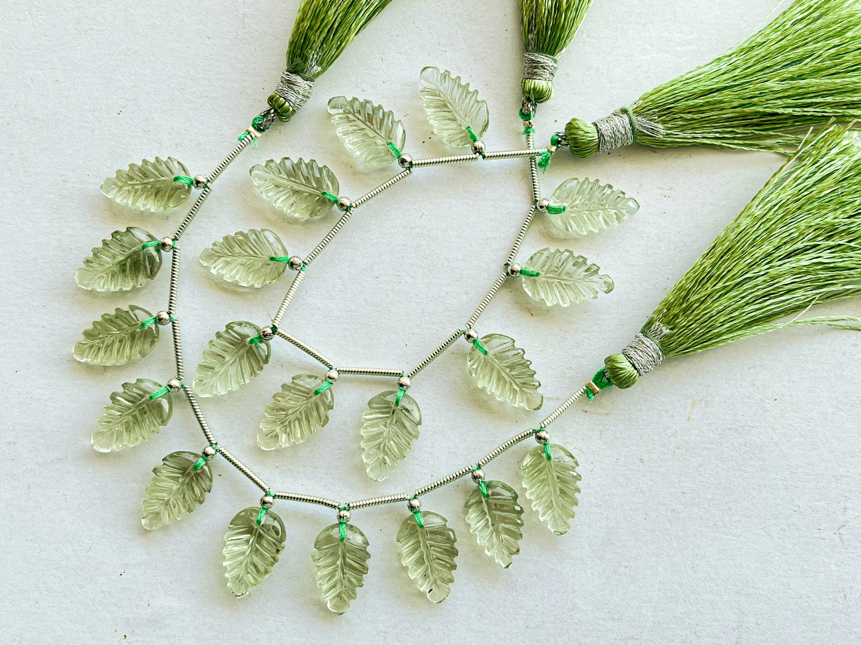 Green Amethyst Leaf carved Beads