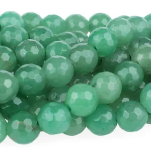 Green Aventurine 10mm Faceted Round Large Hole Bead 8-Inch