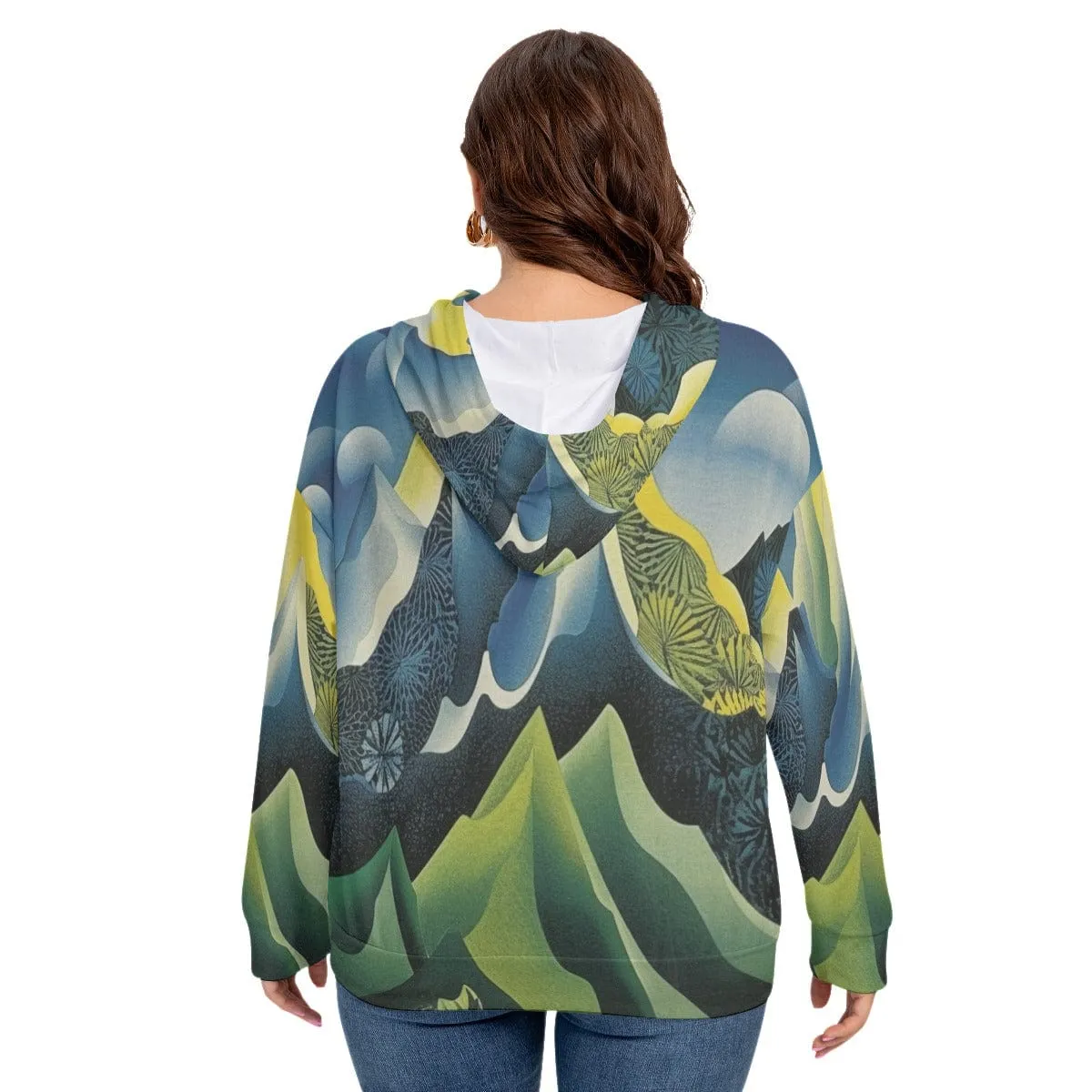 Green Mountains Women's Long Sleeve Sweatshirt With Hood(Plus Size)