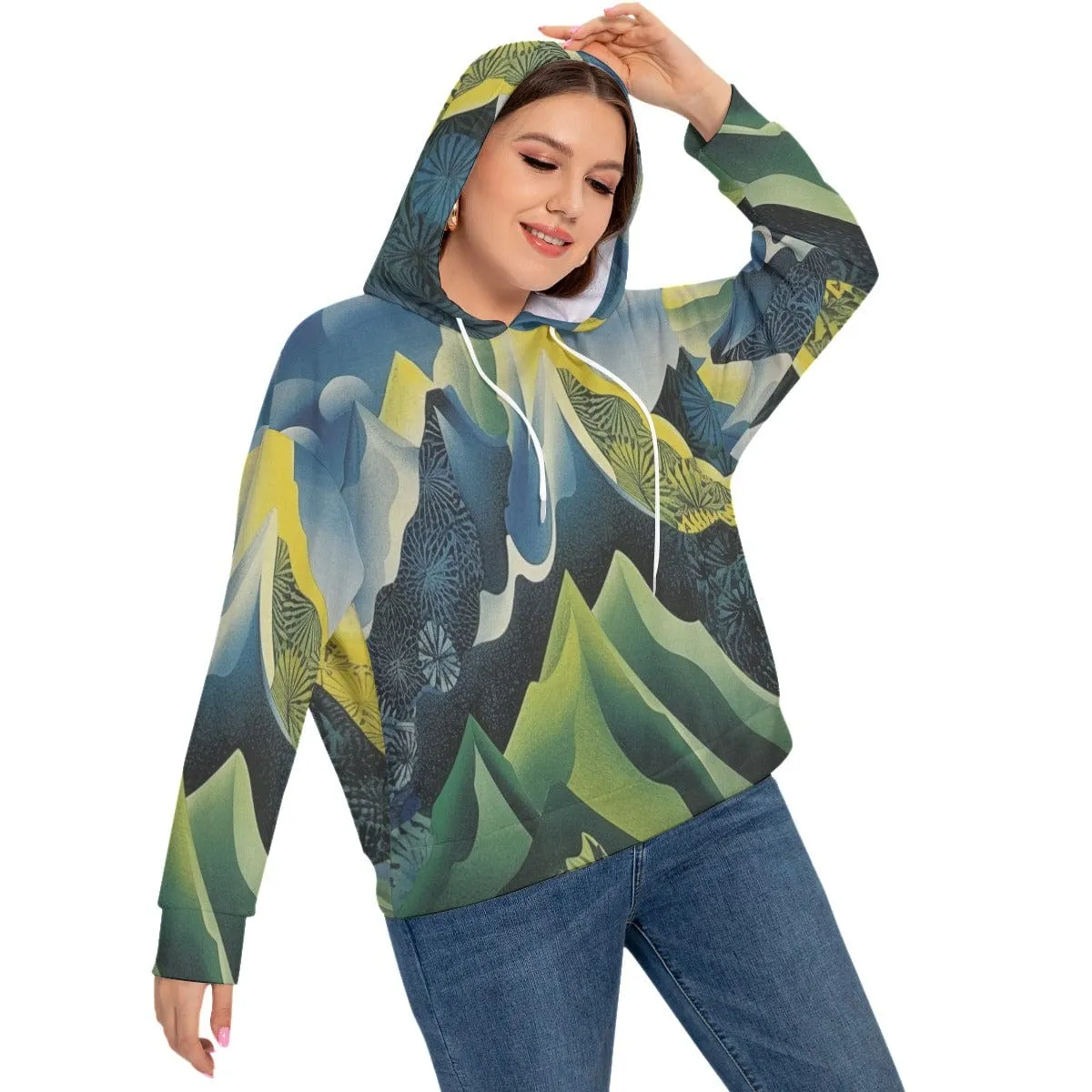 Green Mountains Women's Long Sleeve Sweatshirt With Hood(Plus Size)