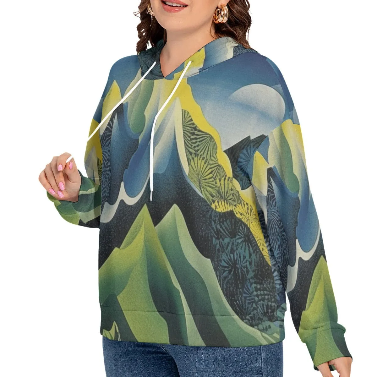 Green Mountains Women's Long Sleeve Sweatshirt With Hood(Plus Size)