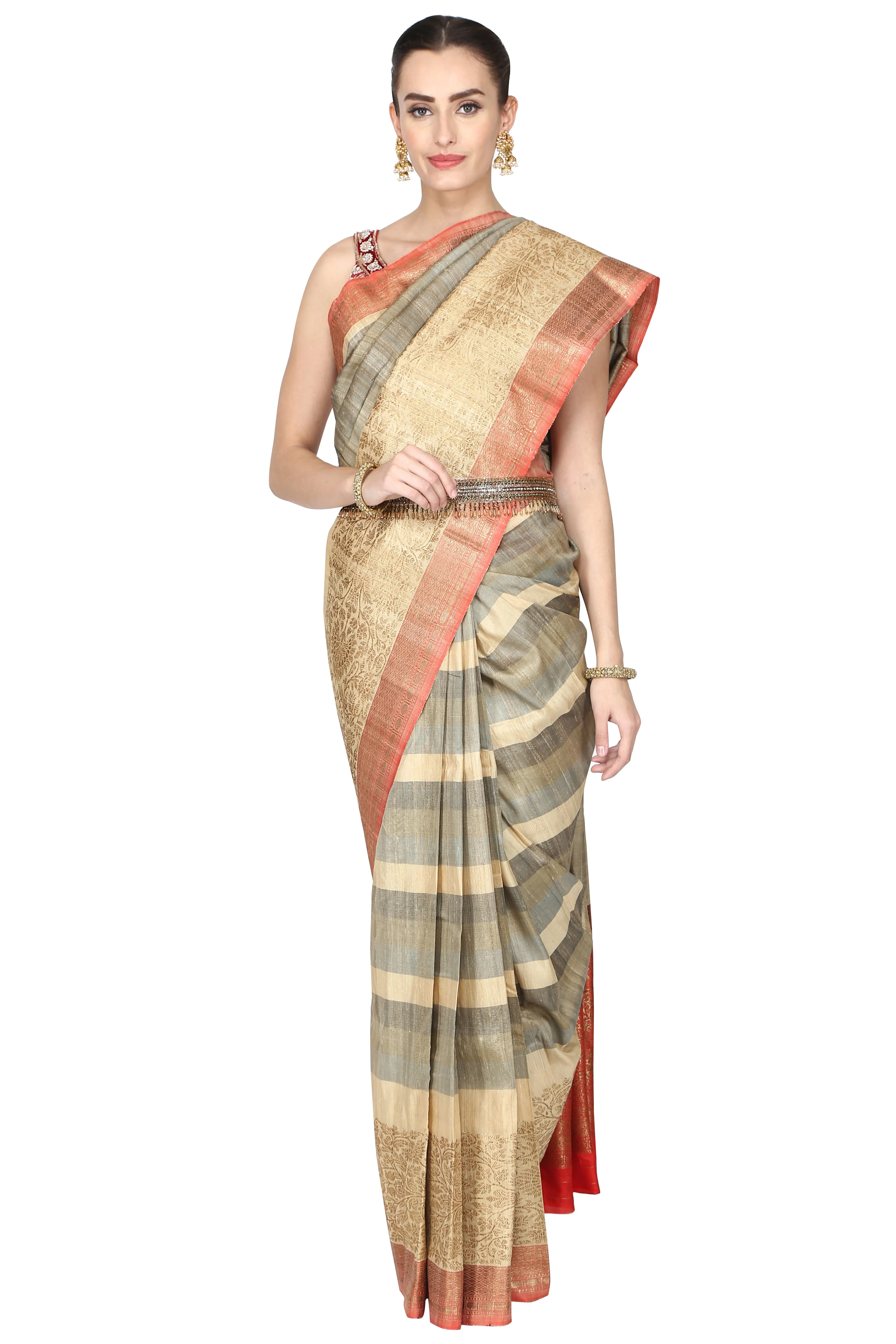 Grey handloom saree.