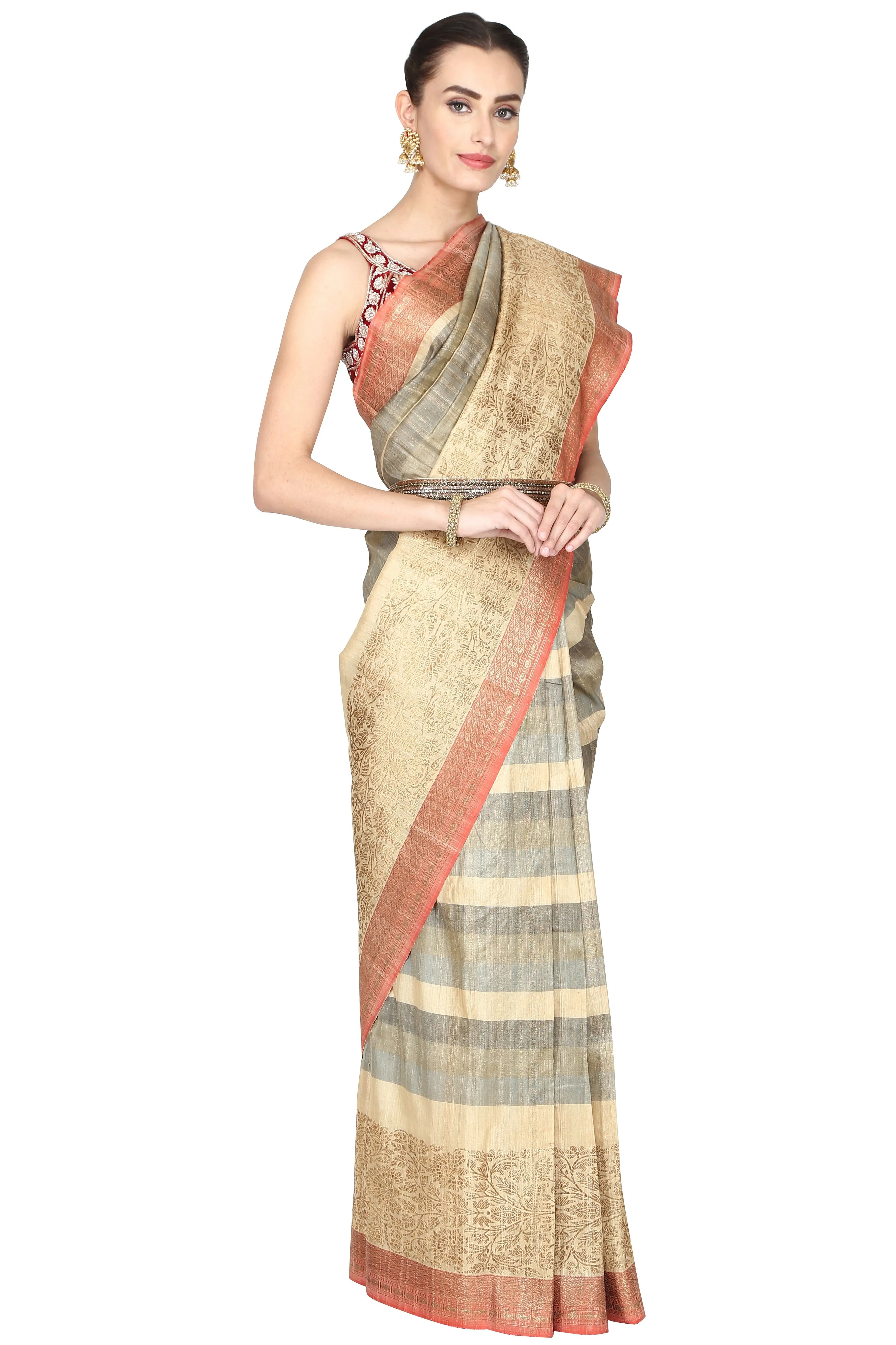 Grey handloom saree.