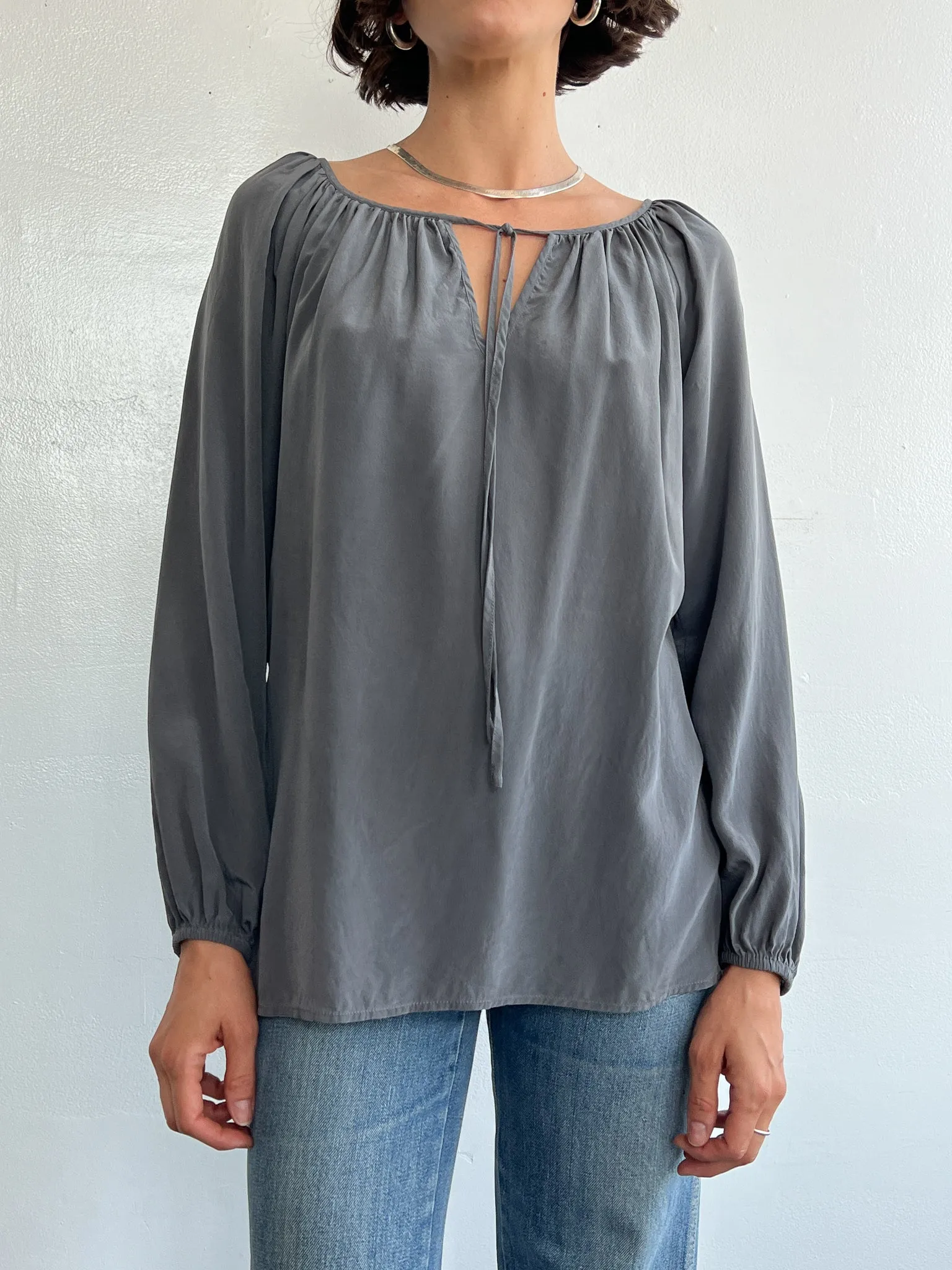 Grey Silk Blouson Top