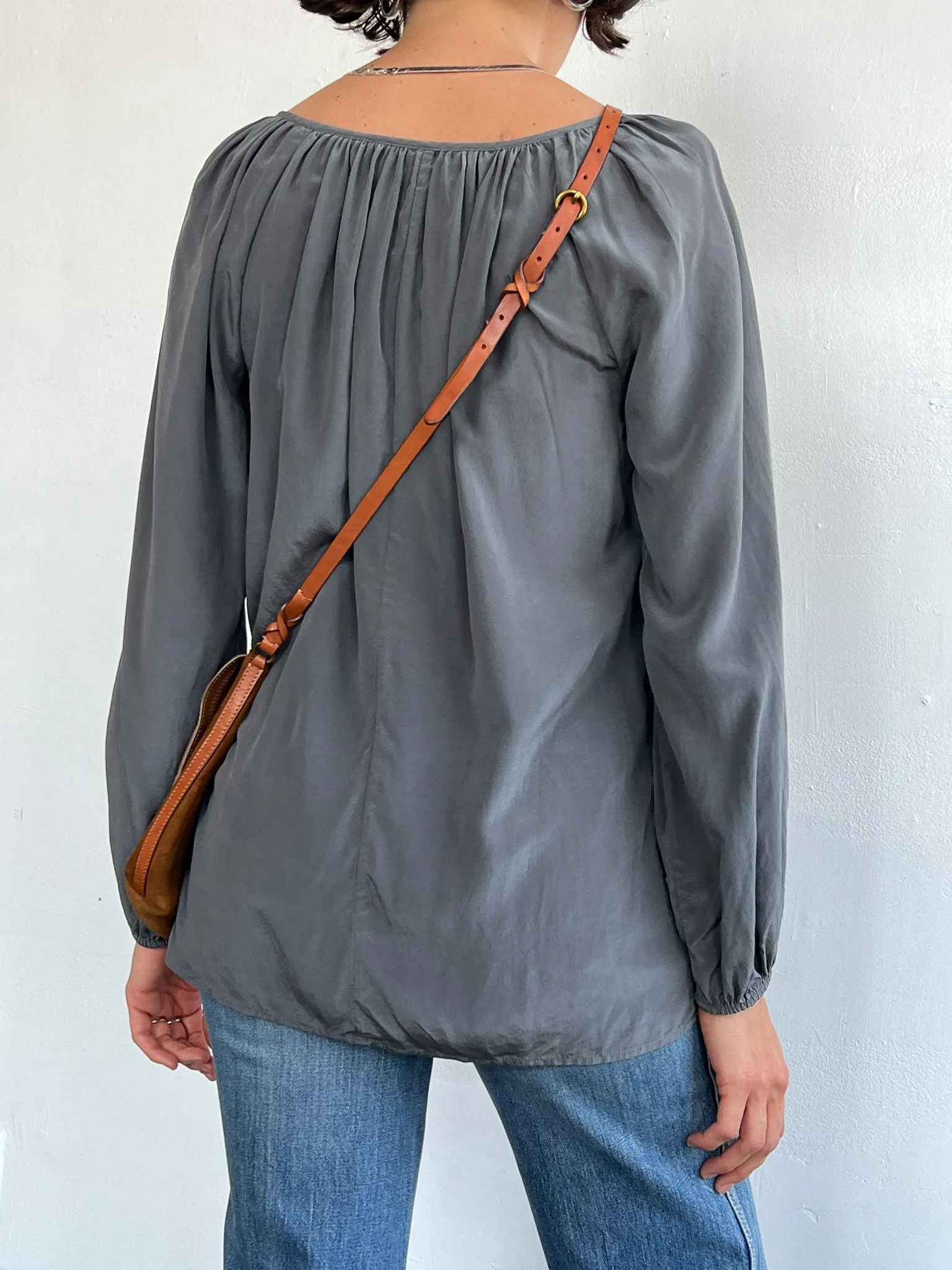 Grey Silk Blouson Top