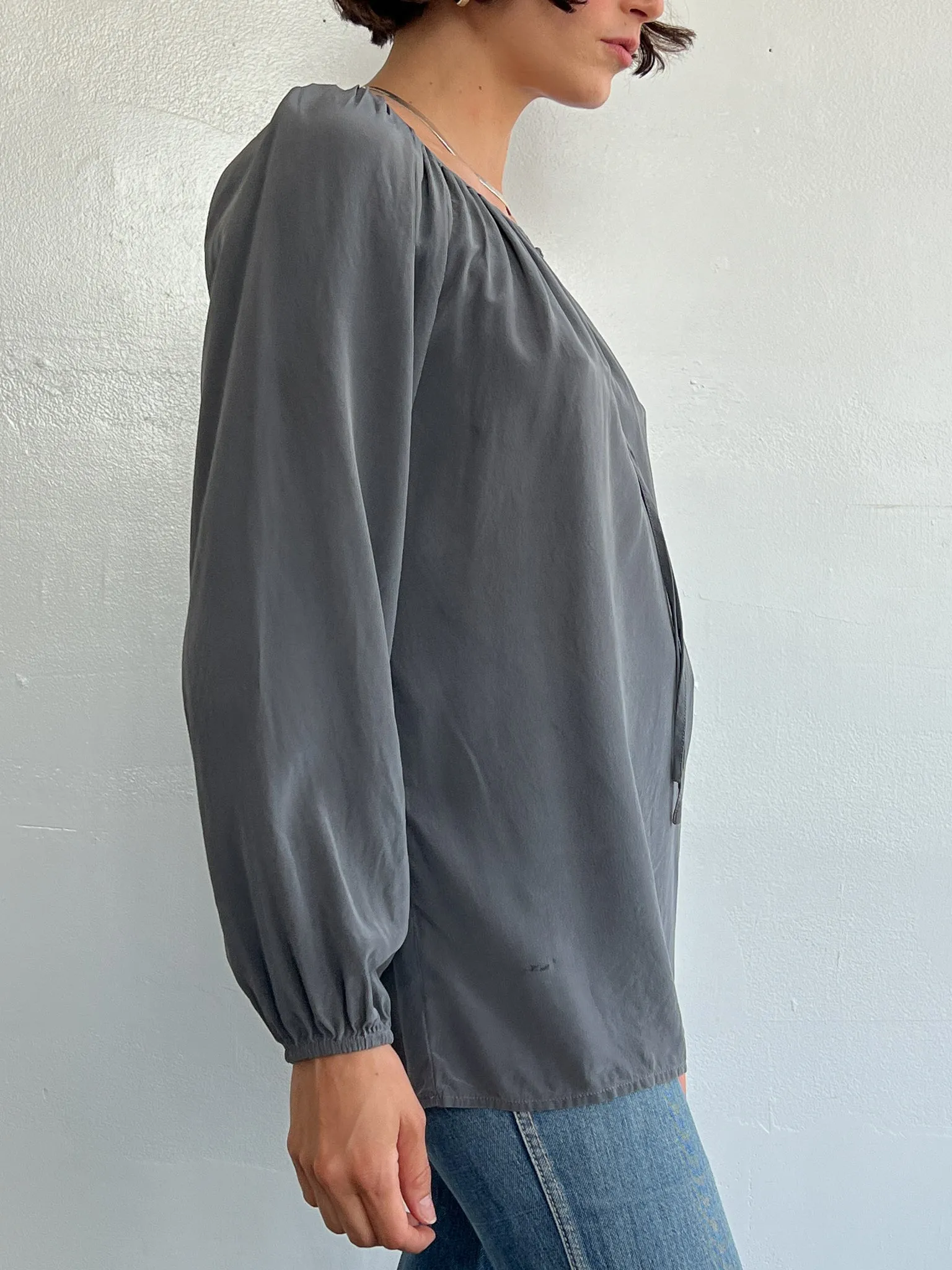 Grey Silk Blouson Top