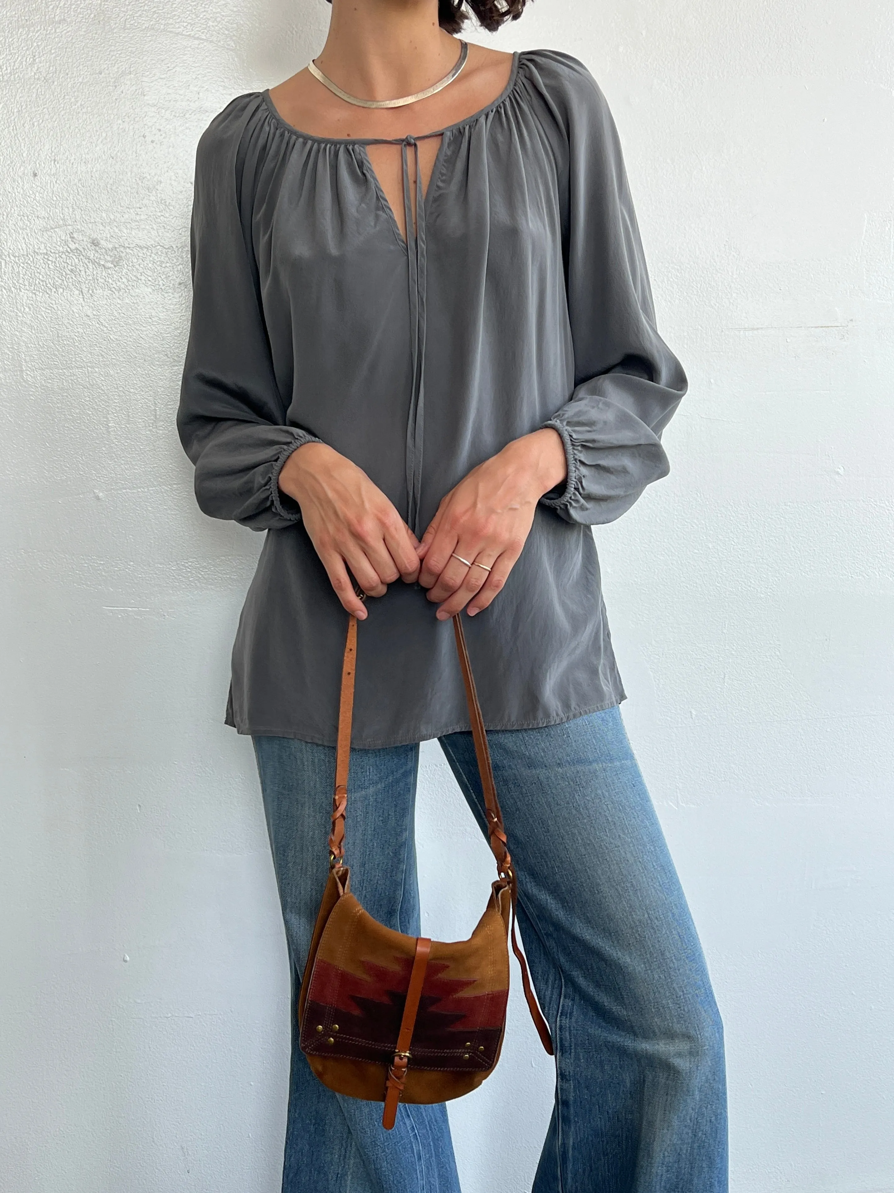 Grey Silk Blouson Top