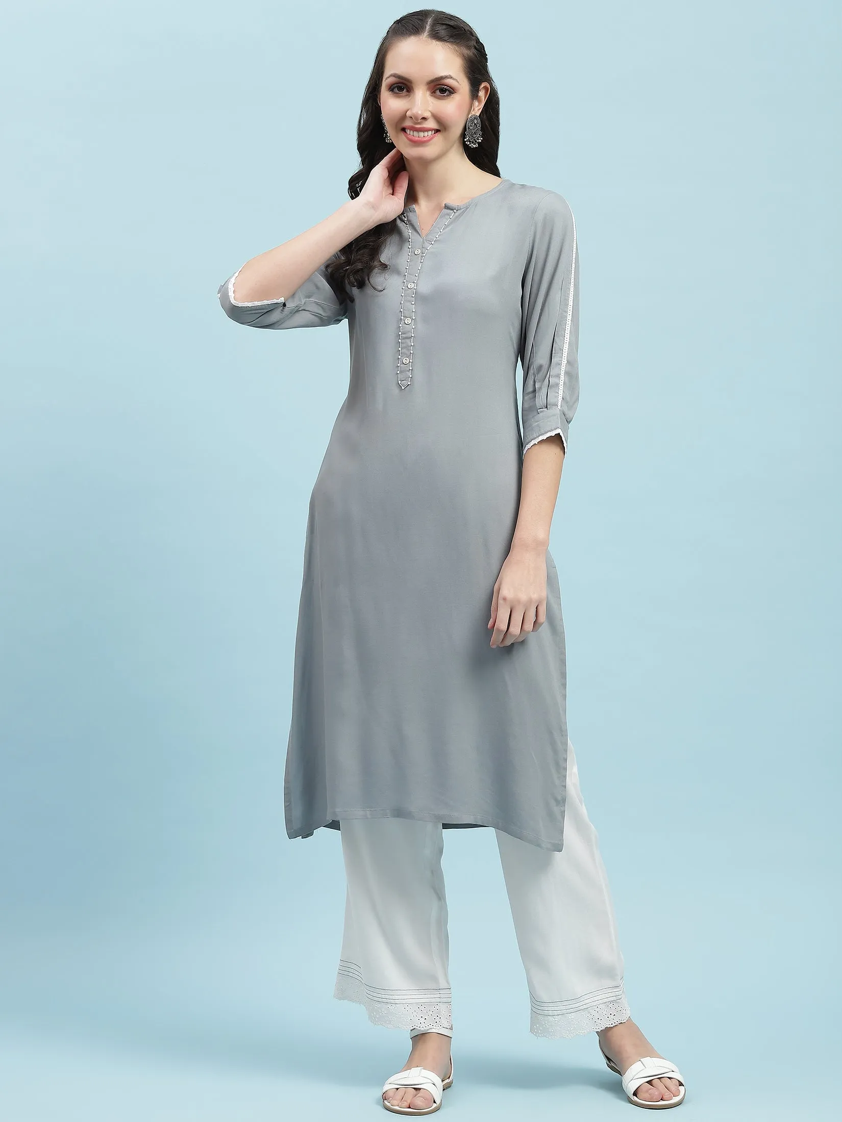 Indiessence Grey Solid Kurta