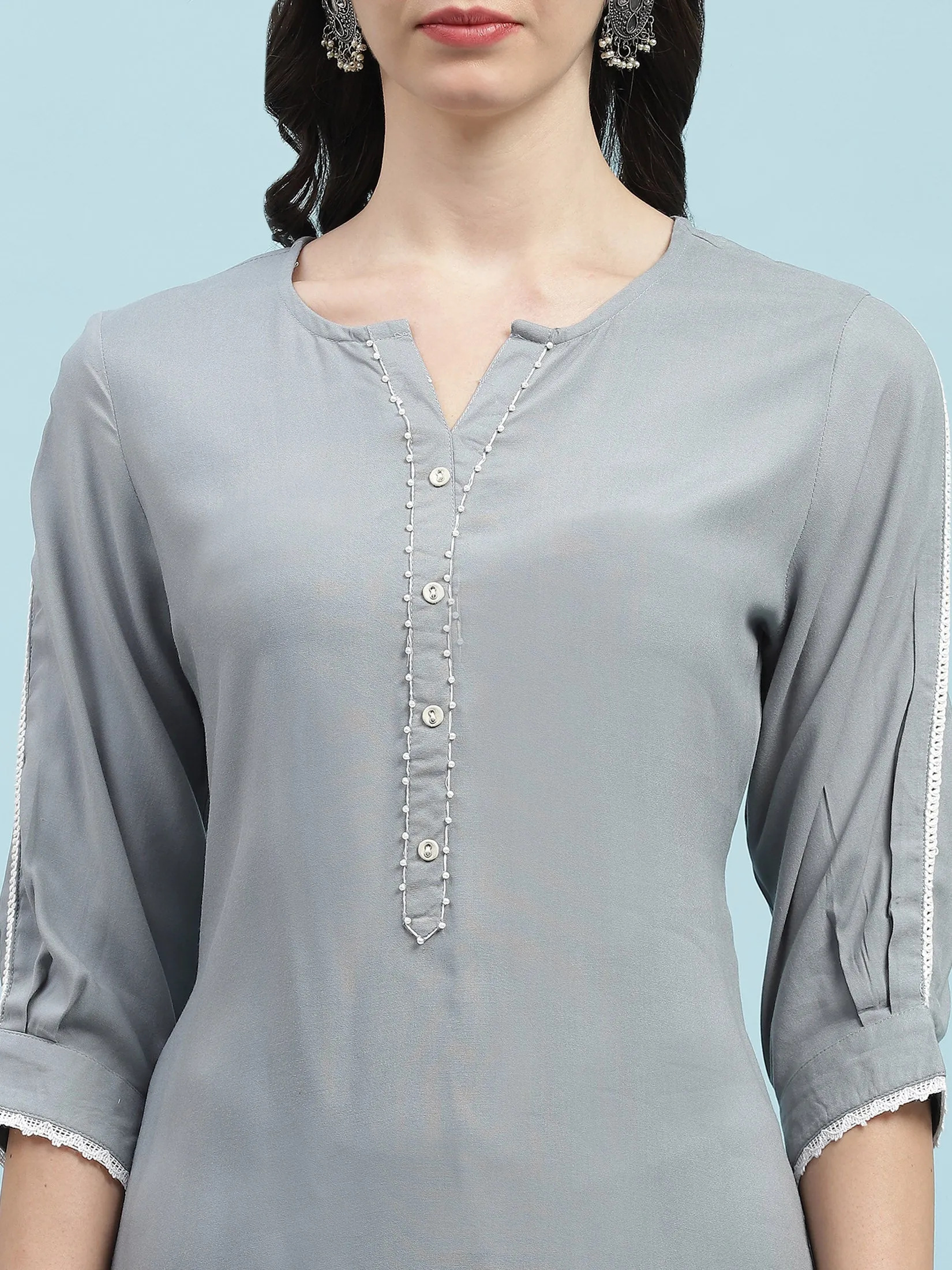 Indiessence Grey Solid Kurta