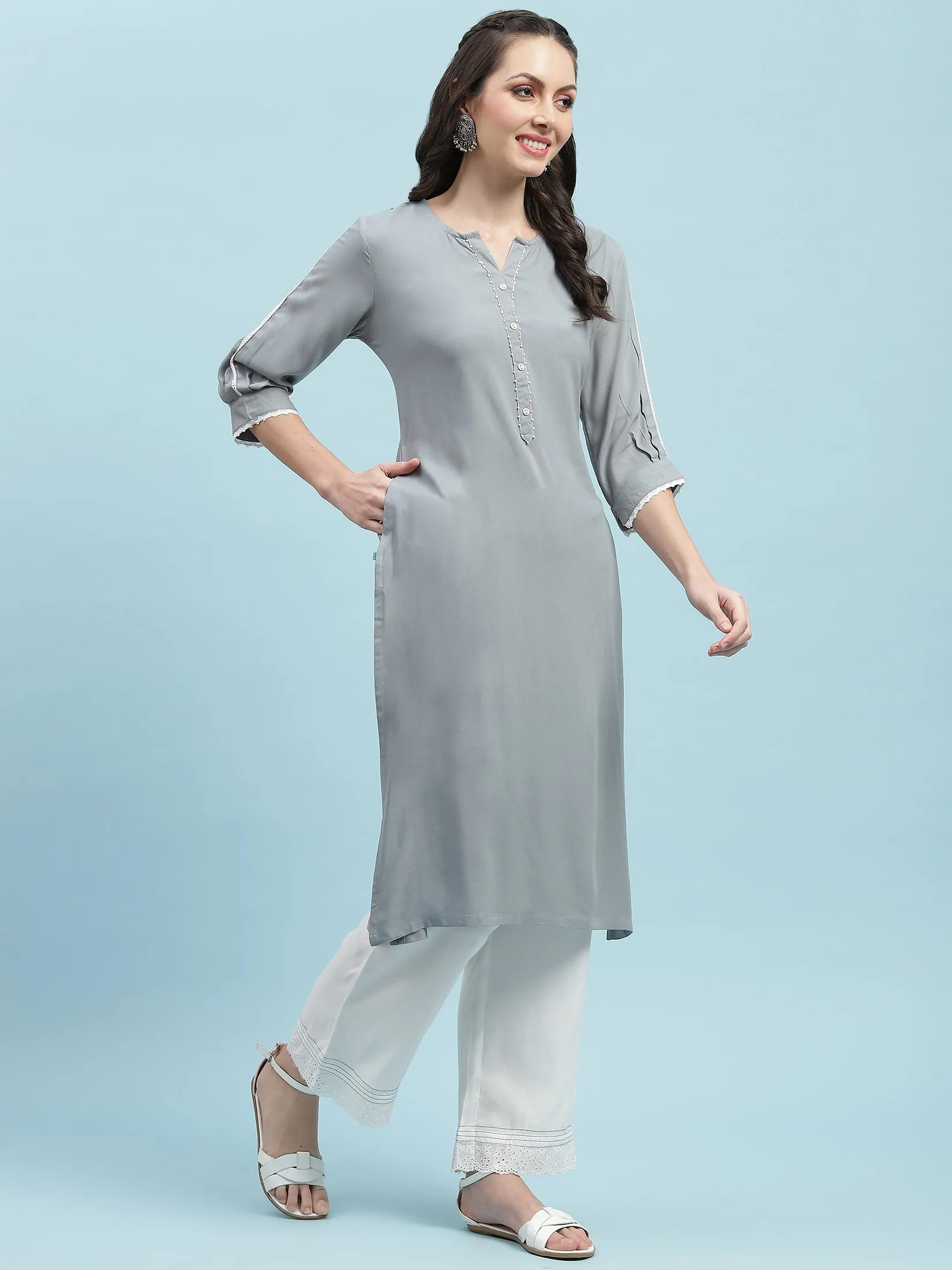 Indiessence Grey Solid Kurta