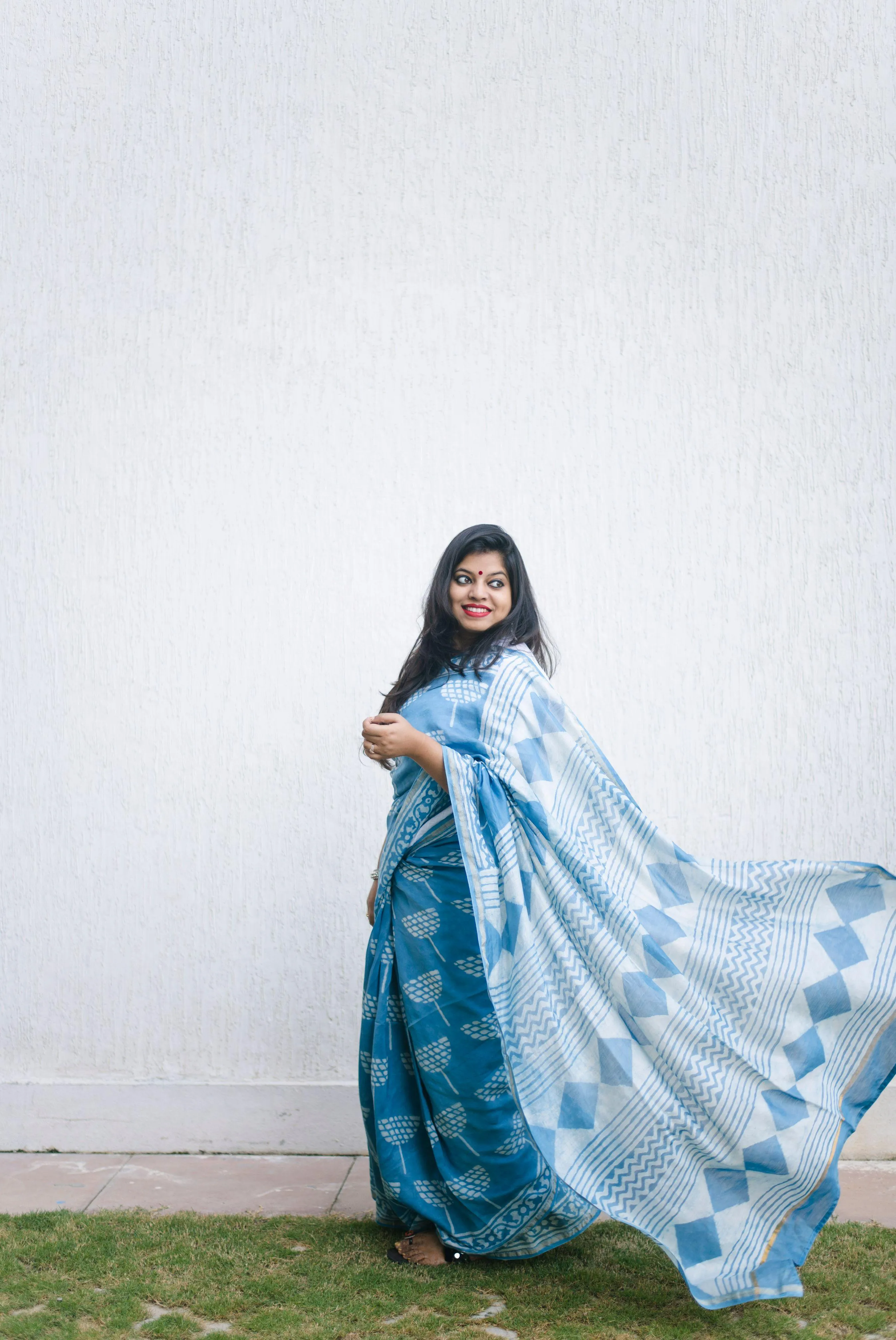 Kaisori light Indigo print saree