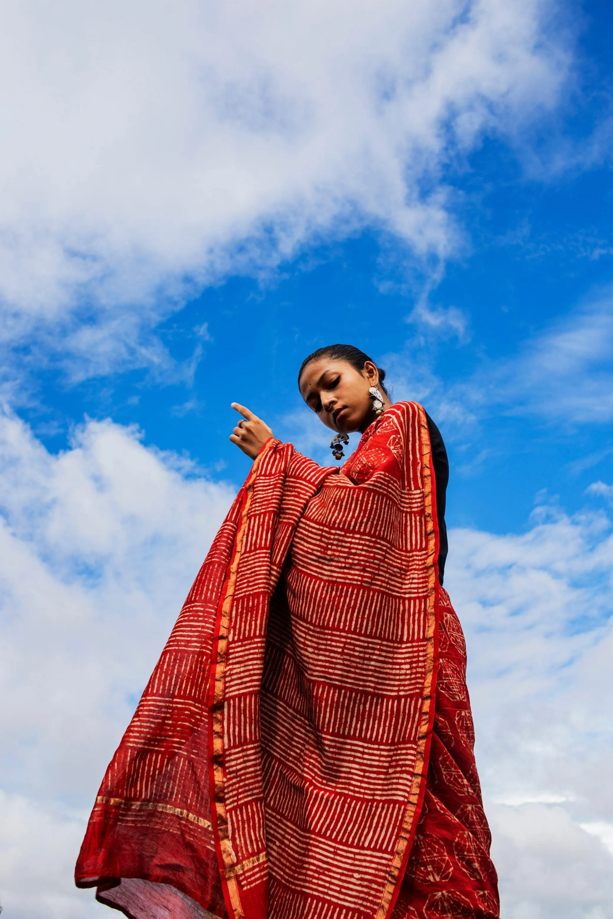 Kaisori Malhar Dabu Rust Silk Cotton handblockprinted saree