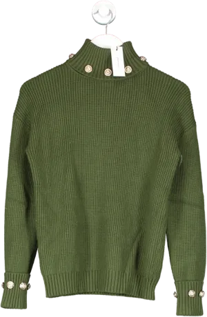 Karen Millen Green Chenille Roll Neck Knit Jumper UK XS