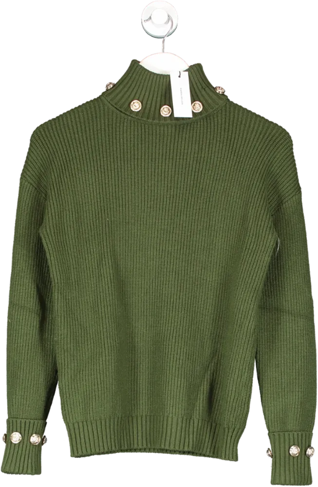 Karen Millen Green Chenille Roll Neck Knit Jumper UK XS