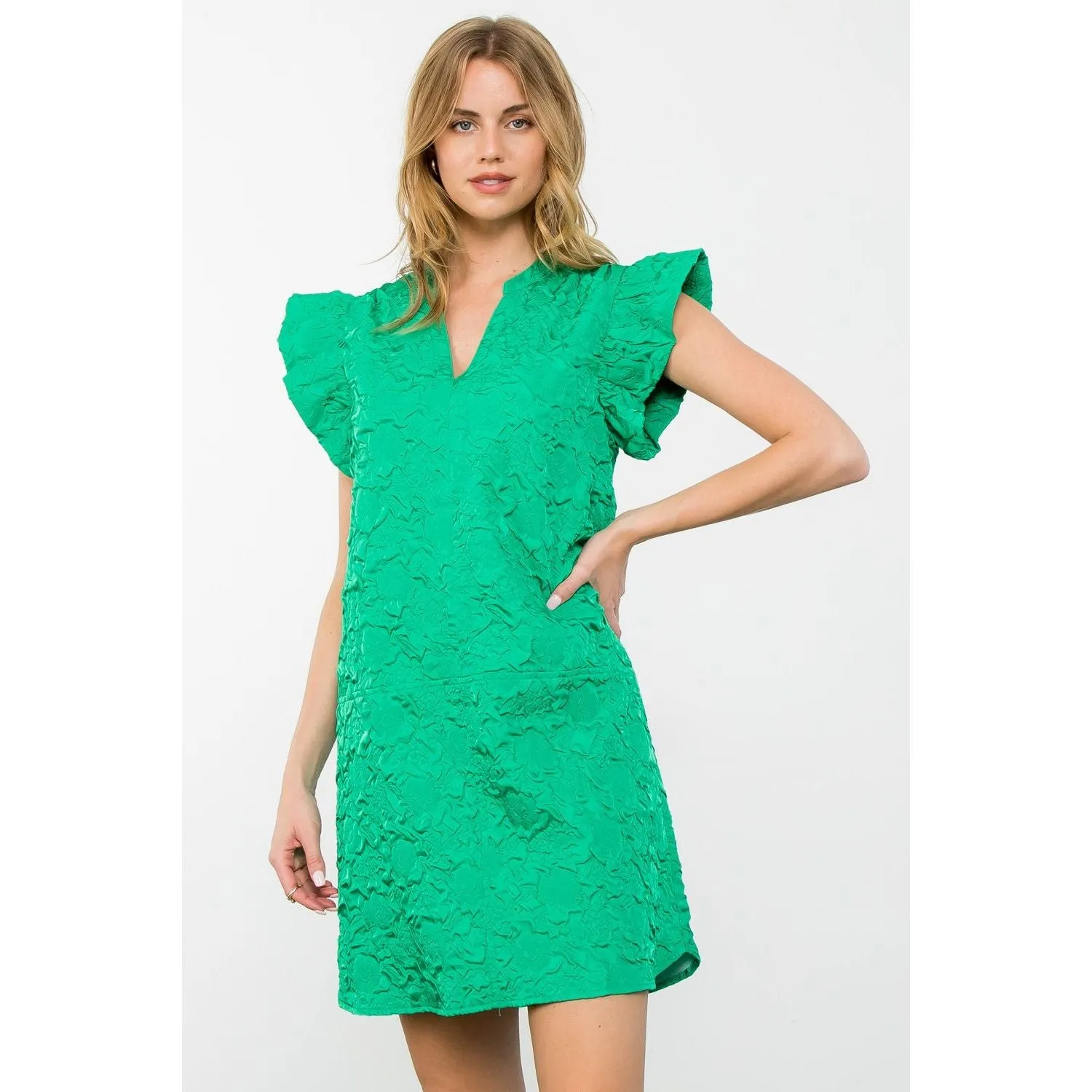 Kiara Ruffle Sleeve Textured THML Dress