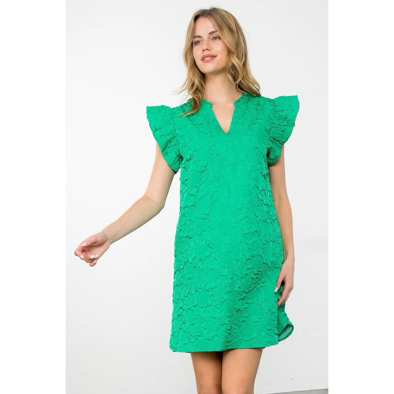 Kiara Ruffle Sleeve Textured THML Dress