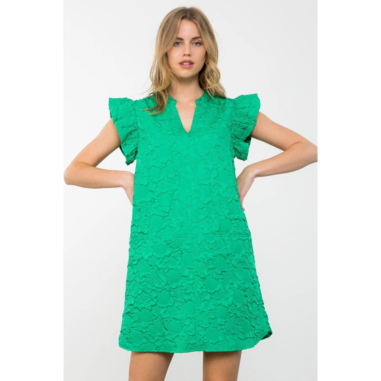 Kiara Ruffle Sleeve Textured THML Dress