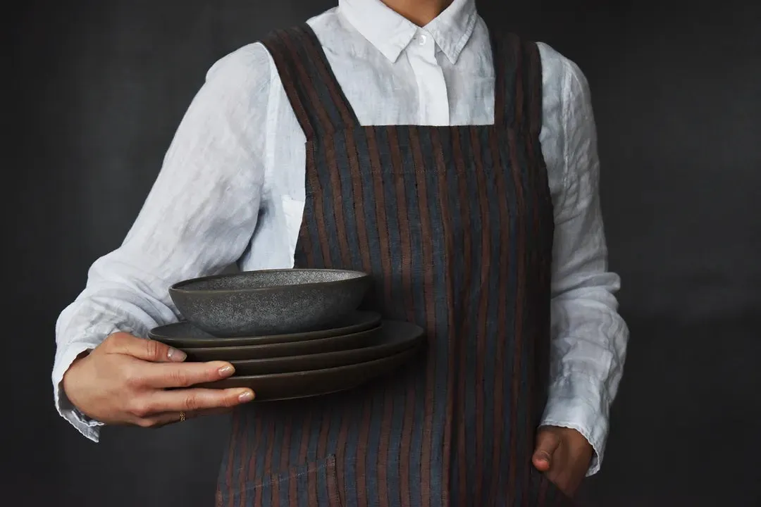 Linen Apron Stripes Brown