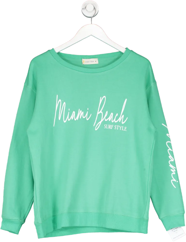 Ocean Drive Green Miami Beach Slogan Sweatshirt UK M