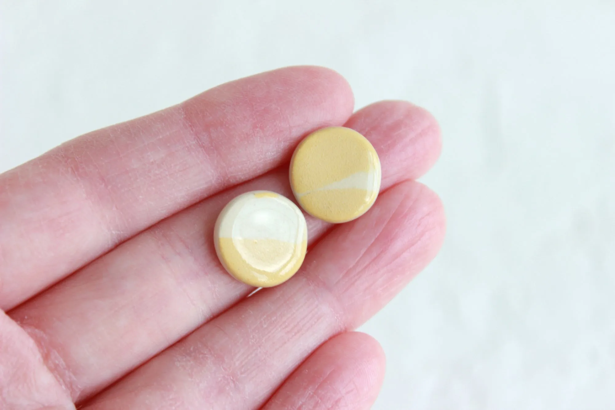 Round Yellow Stoneware Stud Earrings