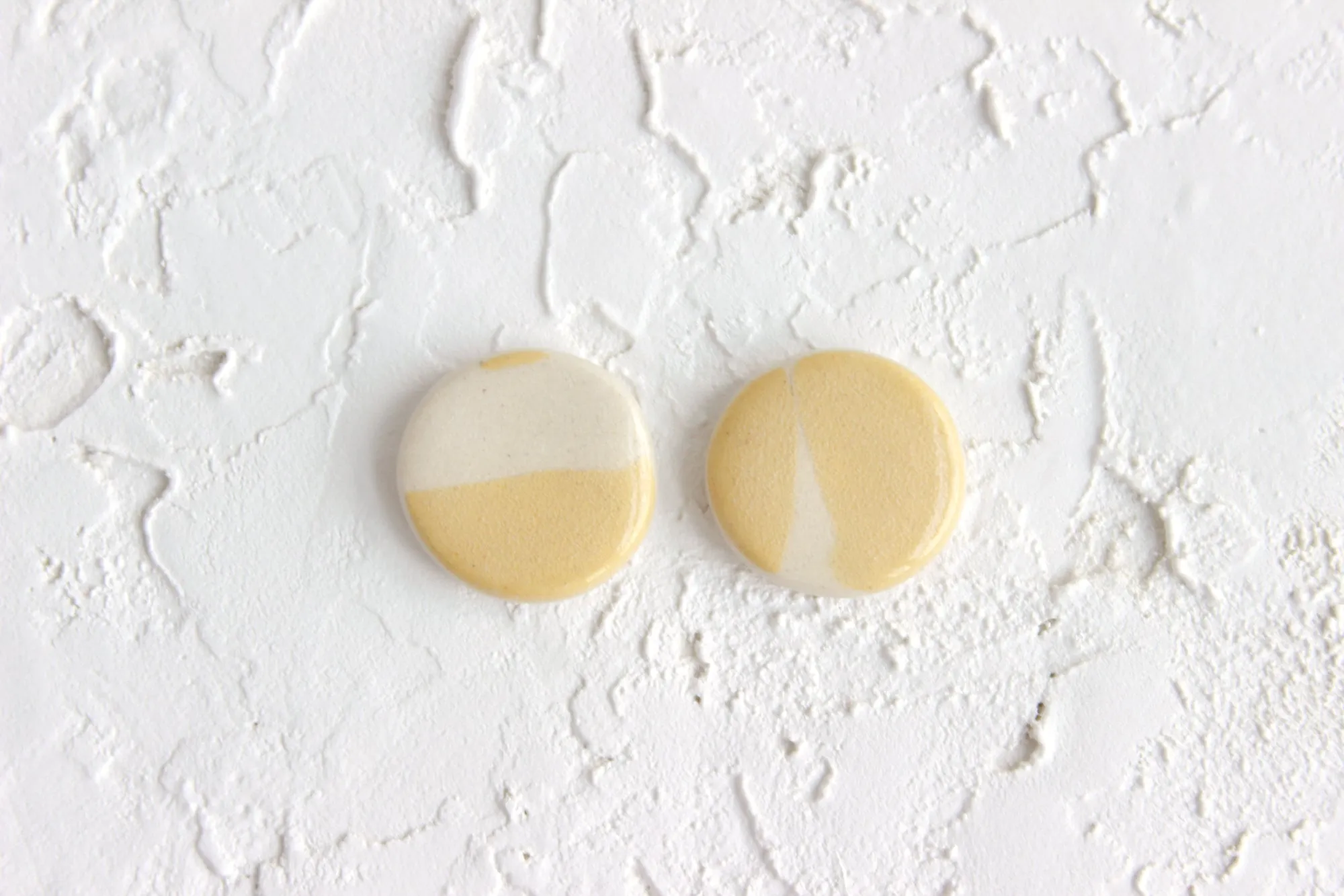 Round Yellow Stoneware Stud Earrings