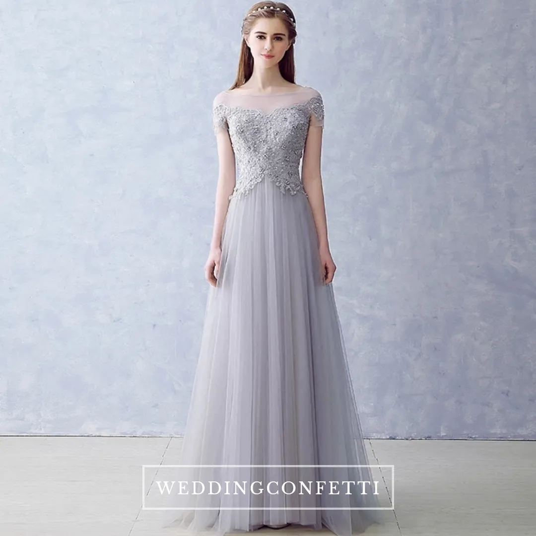 The Kalethea Grey Boat Neck Grey/Red Tulle Gown