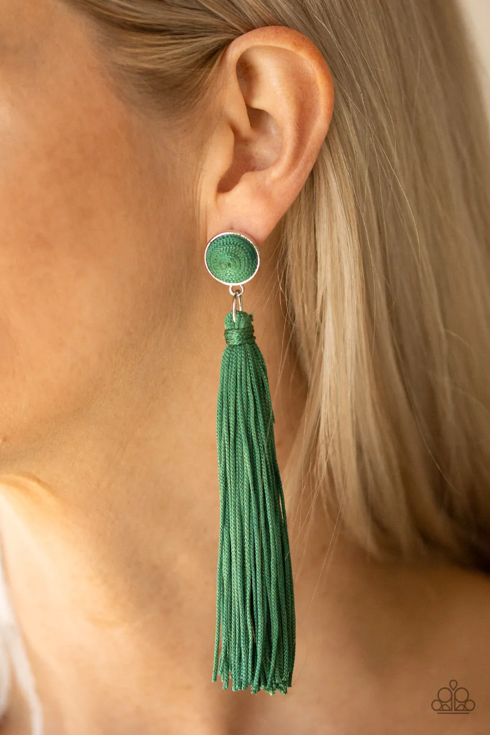 Tightrope Tassel Green-Earrings