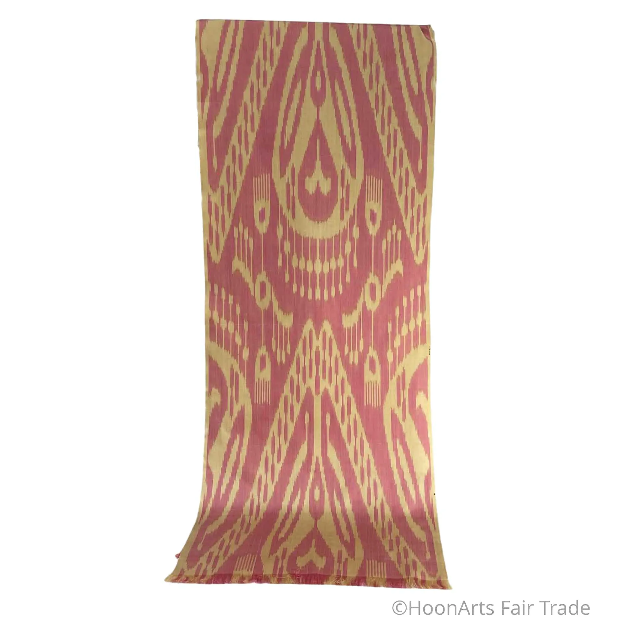 Uzbek Ikat Silk Scarf-Cotton/Silk Blend-Pink on Cream