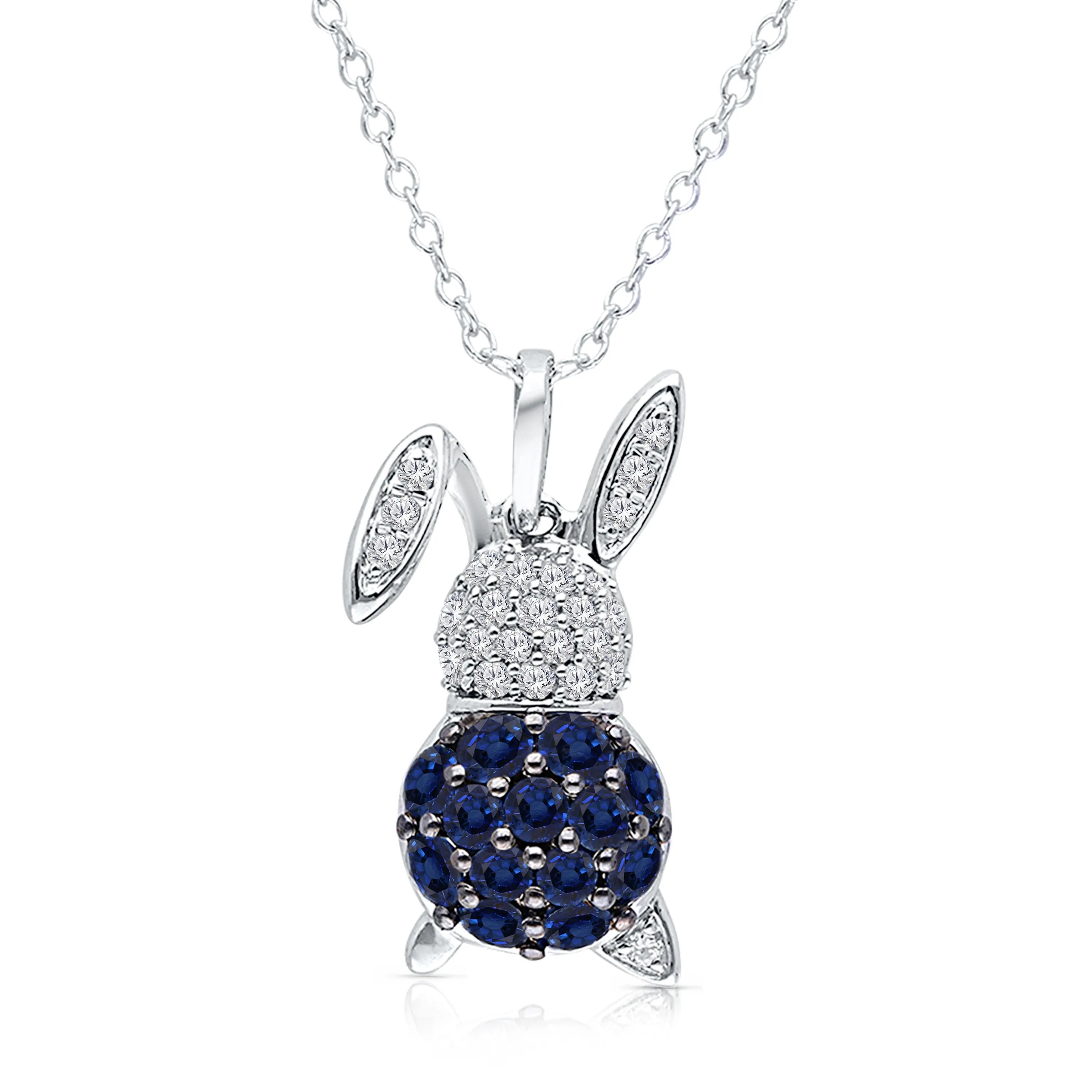 White Gold Sapphire & White Diamond Bunny Pendant