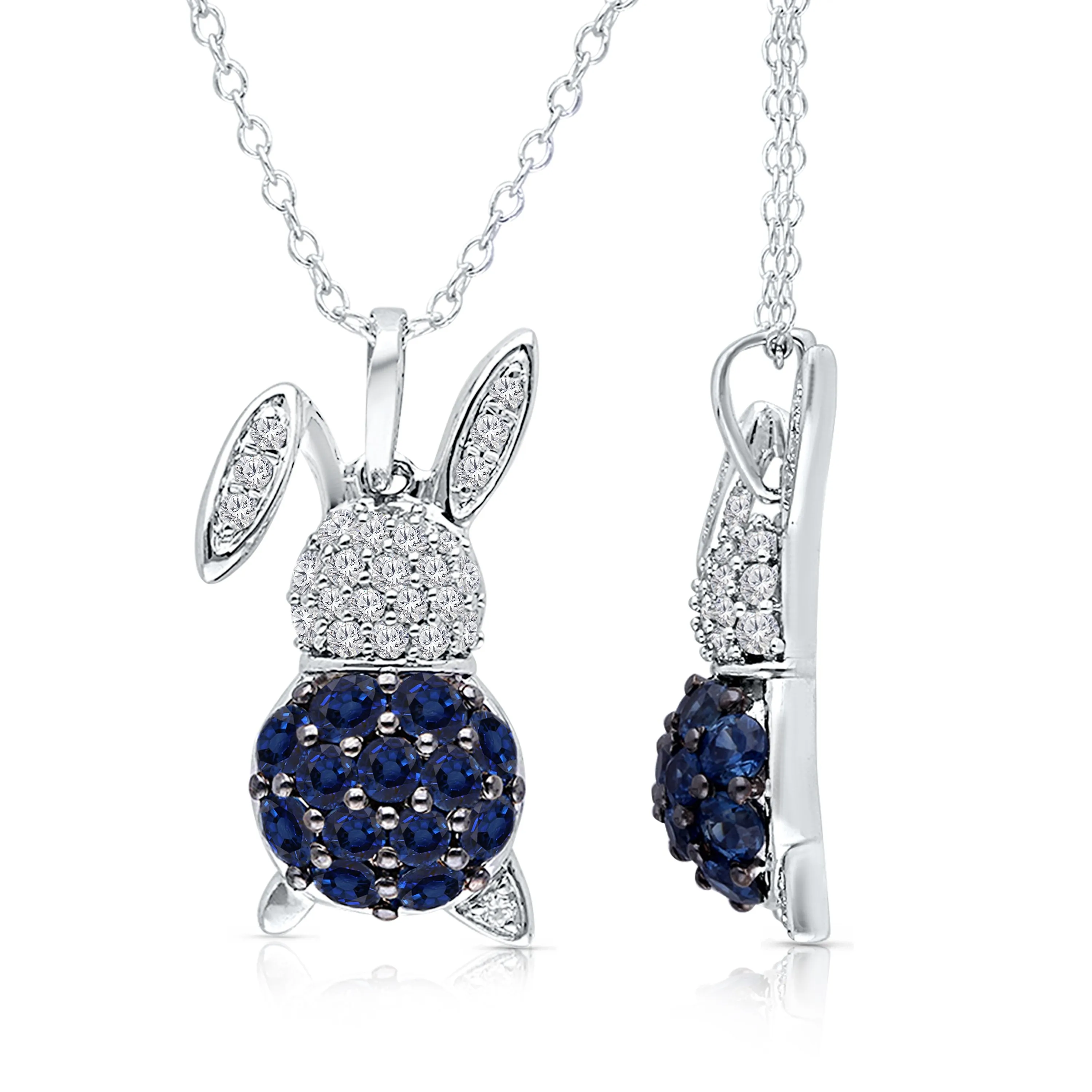 White Gold Sapphire & White Diamond Bunny Pendant