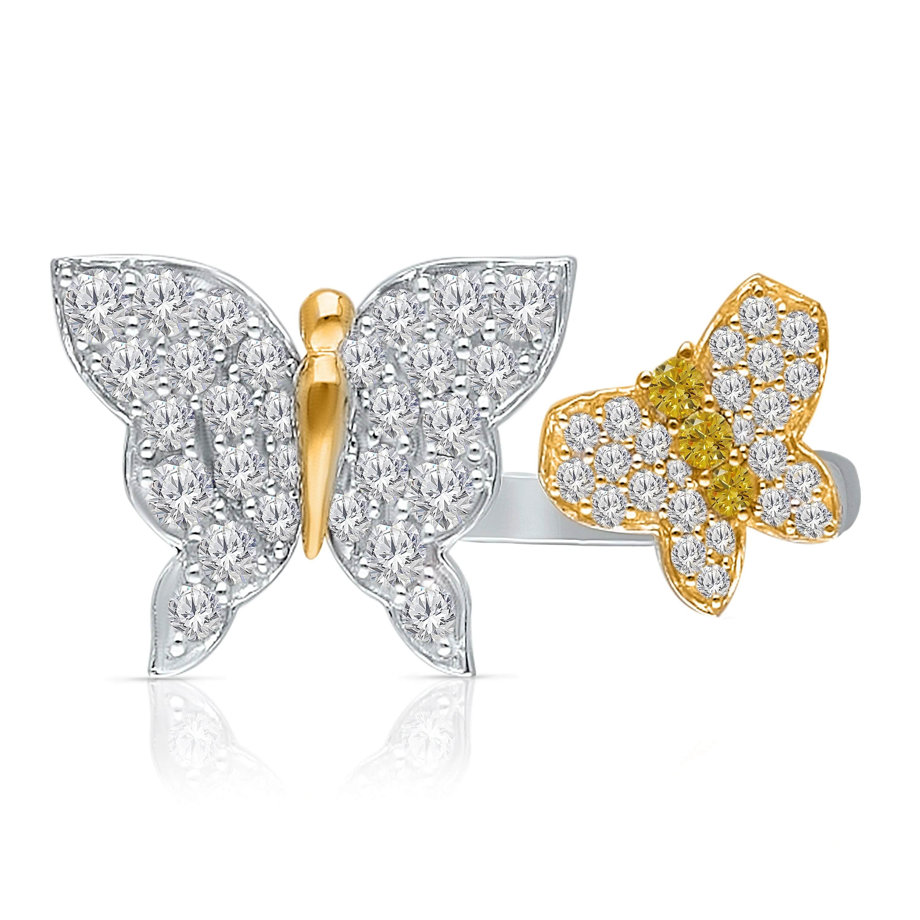 White Gold Yellow & White Diamond Butterfly Ring