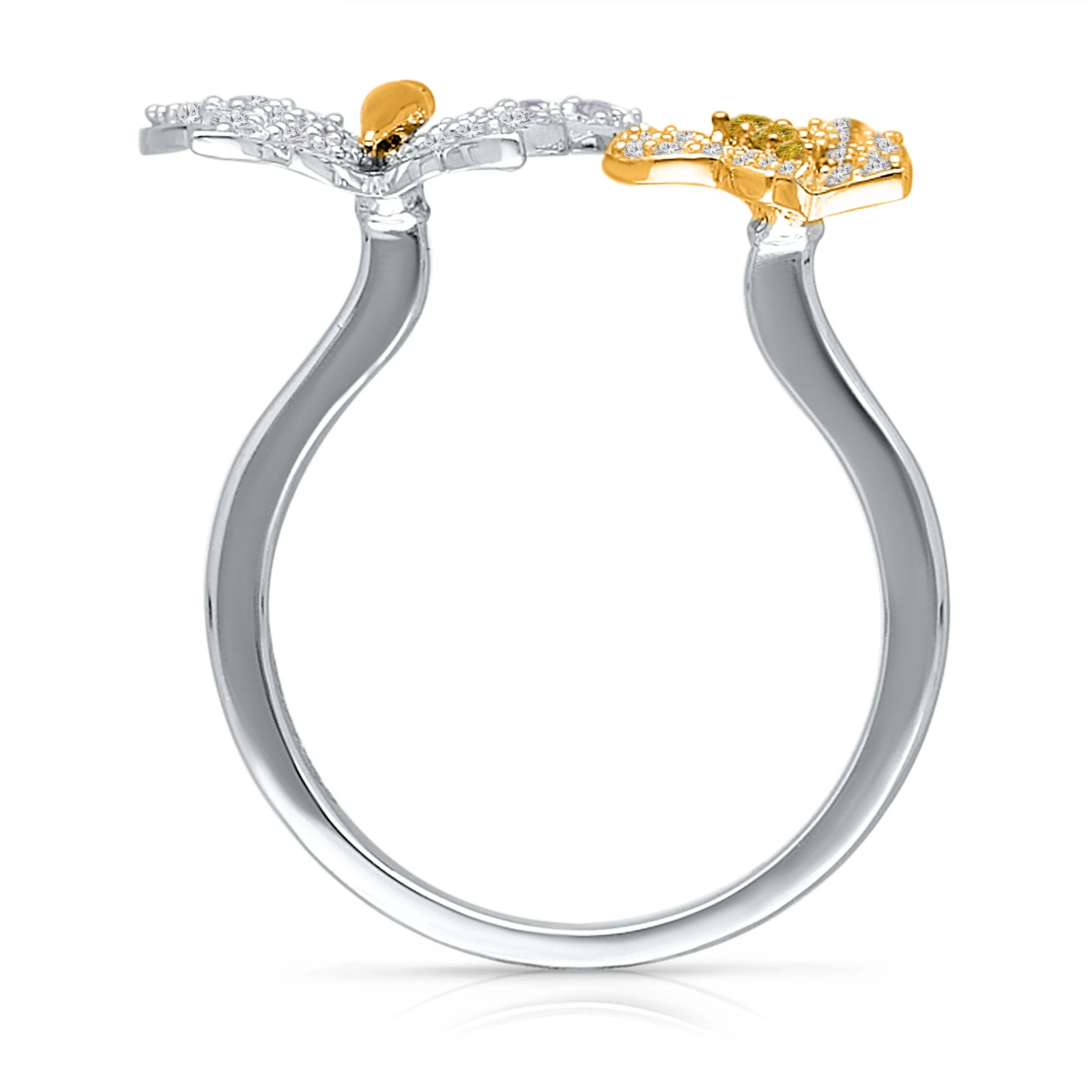 White Gold Yellow & White Diamond Butterfly Ring