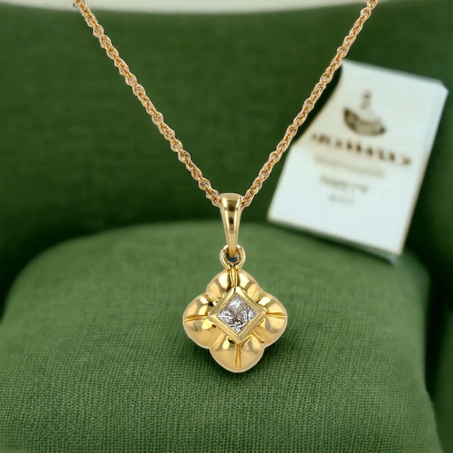 Yellow 14k diamond clover necklace