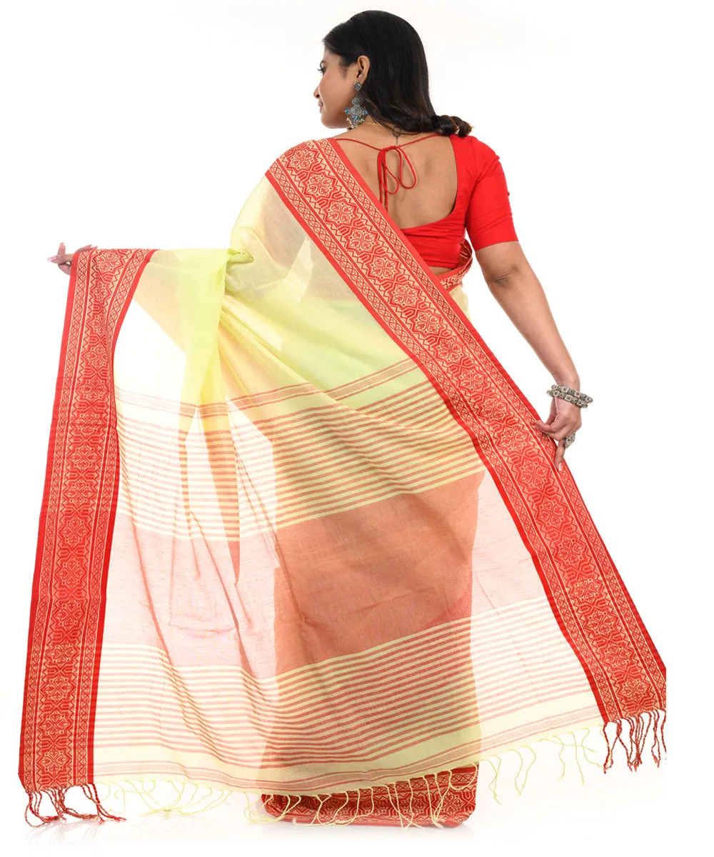 Yellow cotton handwoven shantipuri saree